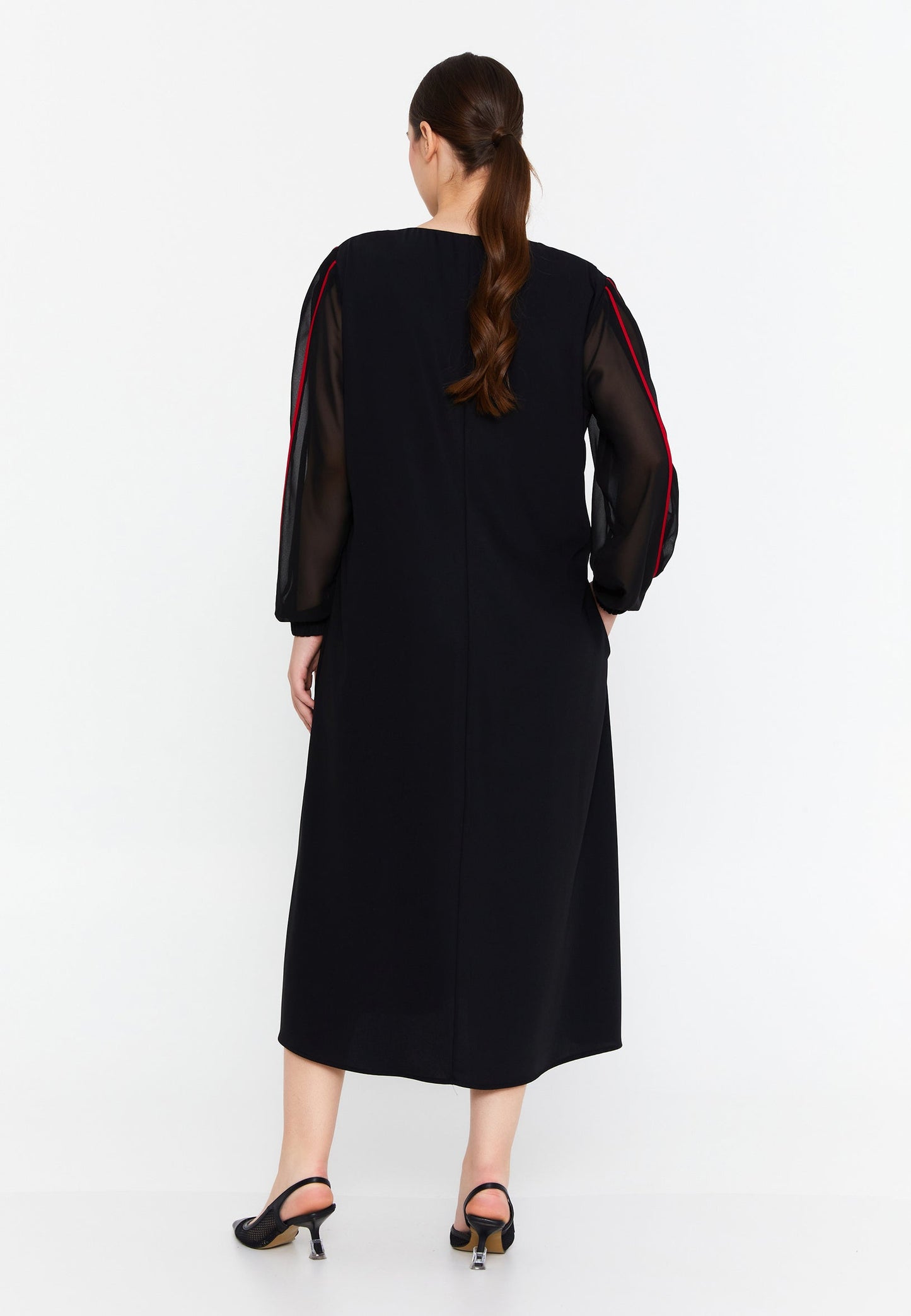 Long Sleeve Midi Viscose Column Plus Size Casual Dress Black-Red - Unit Price: 48$