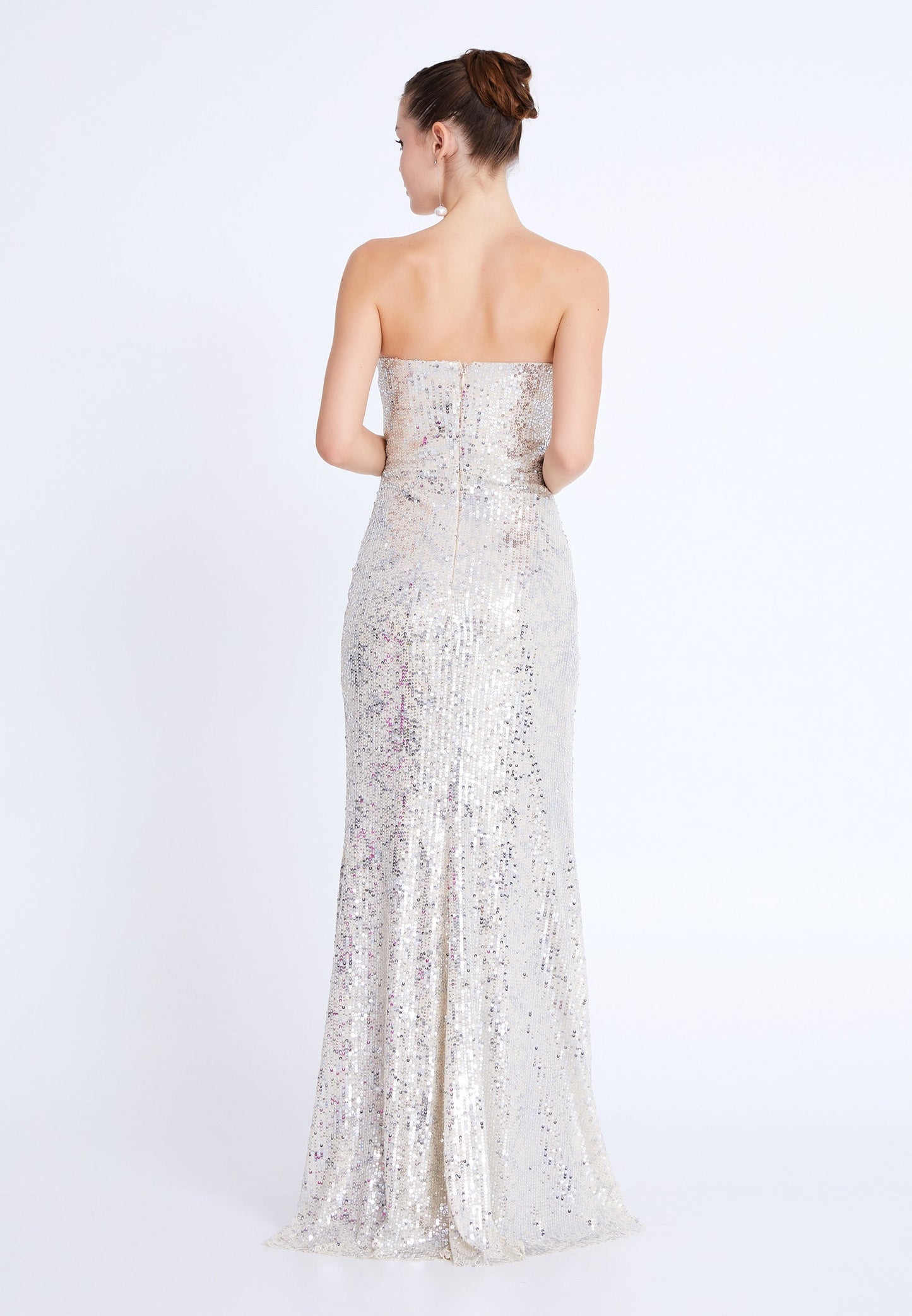 Strapless Maxi Sequin Mermaid Regular Wedding Guest Dress Beige - Unit Price: 90$