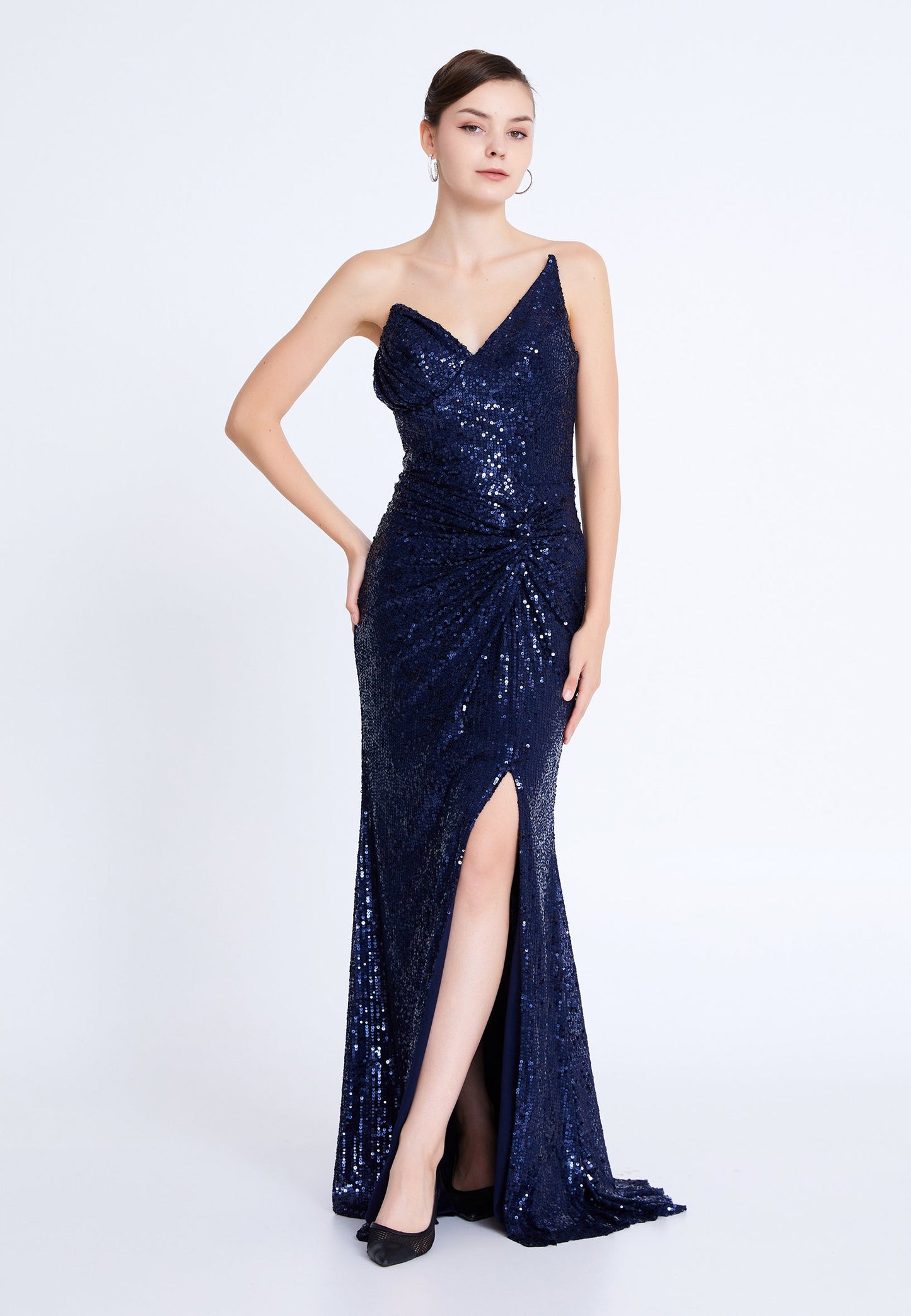 Strapless Maxi Sequin Mermaid Regular Wedding Guest Dress Navy - Unit Price: 90$