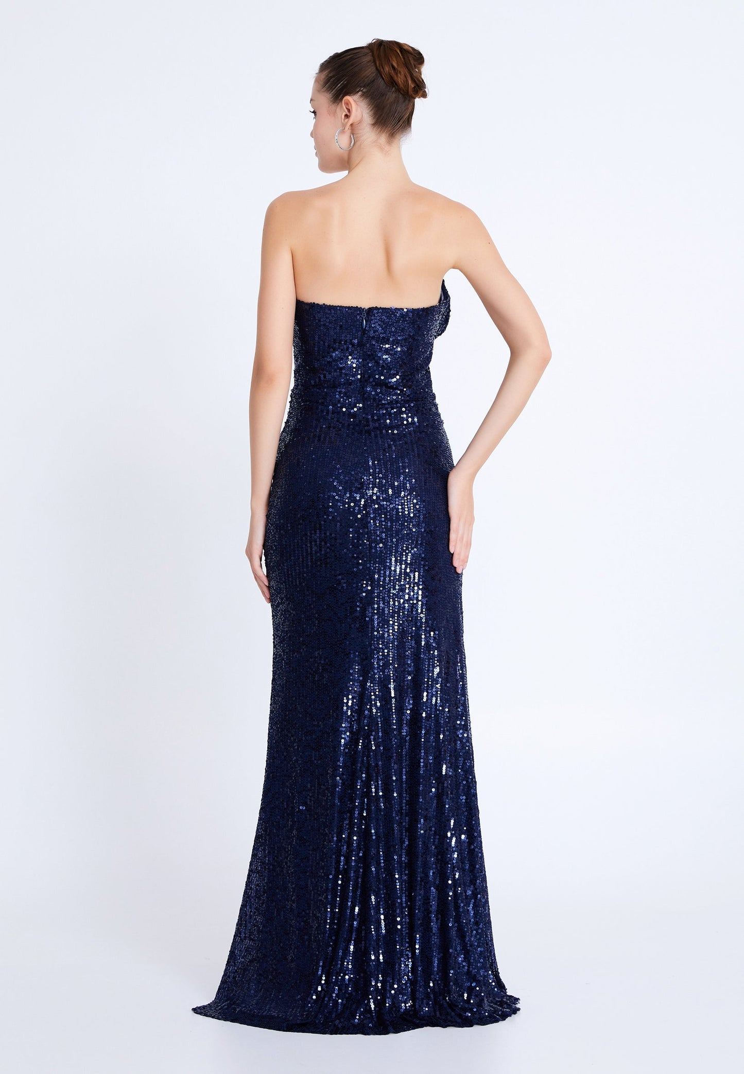 Strapless Maxi Sequin Mermaid Regular Wedding Guest Dress Navy - Unit Price: 90$