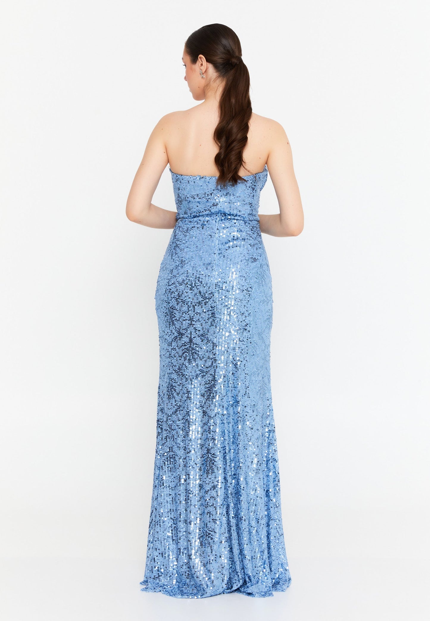 Strapless Maxi Sequin Mermaid Regular Wedding Guest Dress Blue - Unit Price: 90$