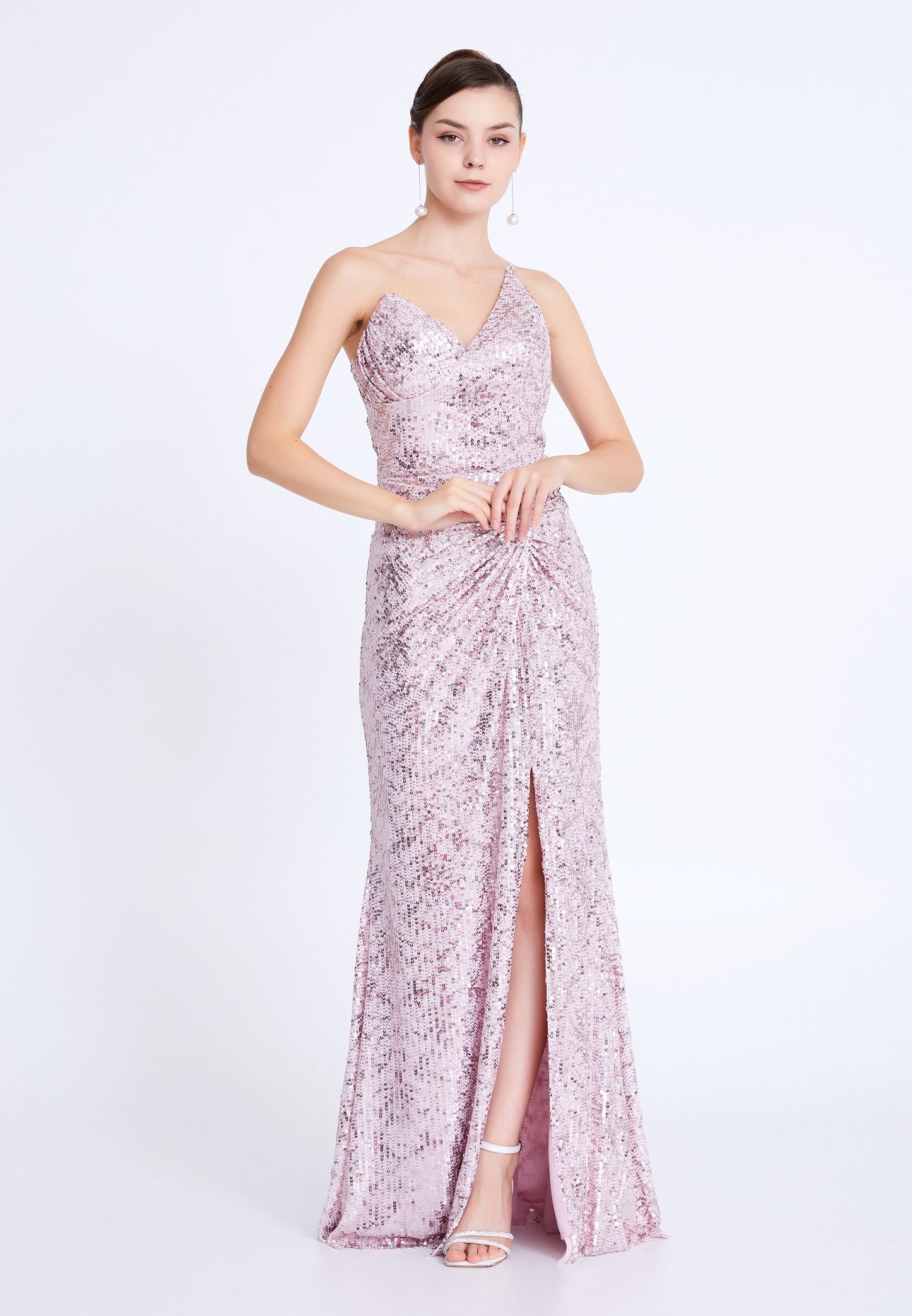 Strapless Maxi Sequin Mermaid Regular Wedding Guest Dress Powder Pink - Unit Price: 90$