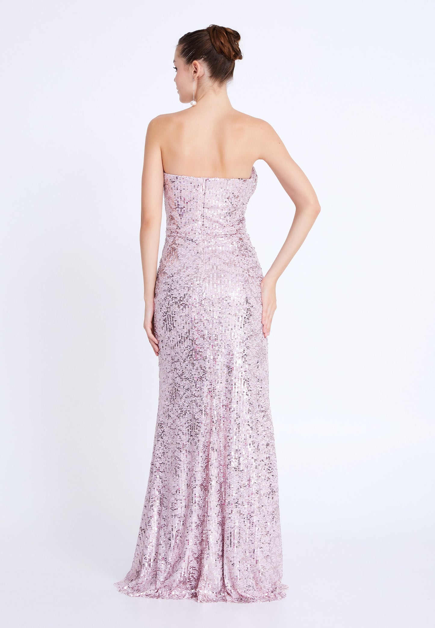 Strapless Maxi Sequin Mermaid Regular Wedding Guest Dress Powder Pink - Unit Price: 90$