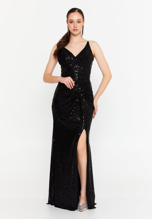 Strapless Maxi Sequin Mermaid Regular Wedding Guest Dress Black - Unit Price: 90$