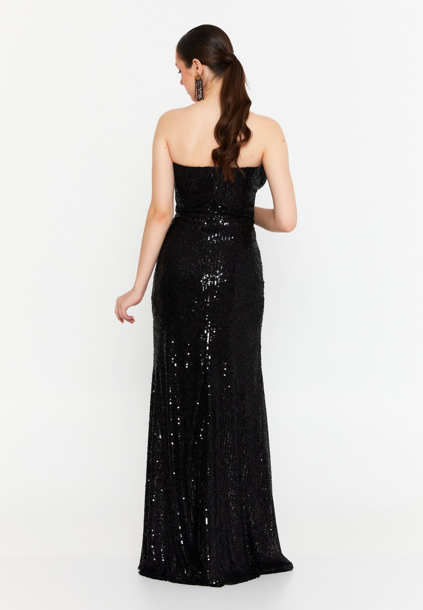 Strapless Maxi Sequin Mermaid Regular Wedding Guest Dress Black - Unit Price: 90$