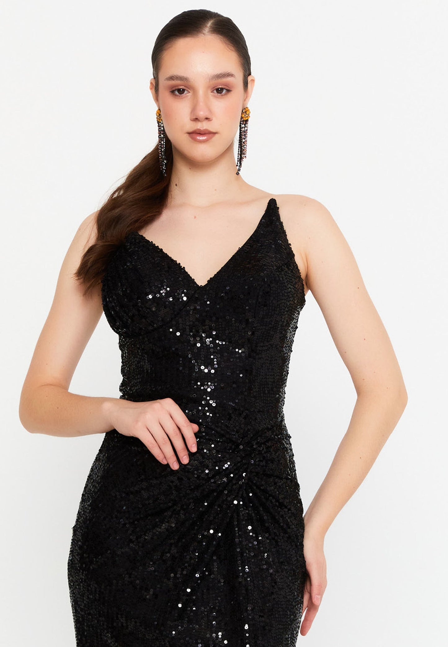 Strapless Maxi Sequin Mermaid Regular Wedding Guest Dress Black - Unit Price: 90$