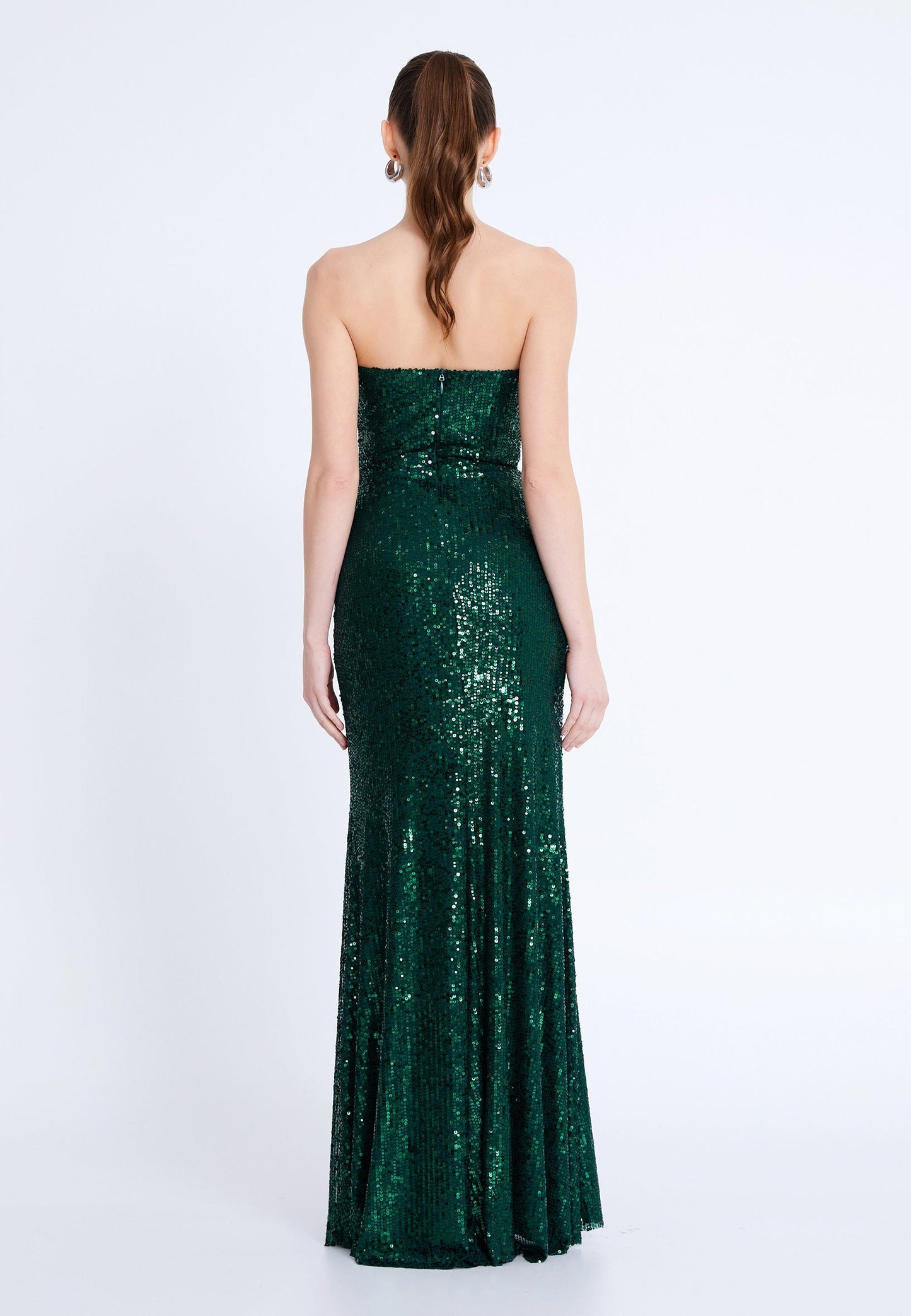 Strapless Maxi Sequin Mermaid Regular Wedding Guest Dress Emerald Green - Unit Price: 90$