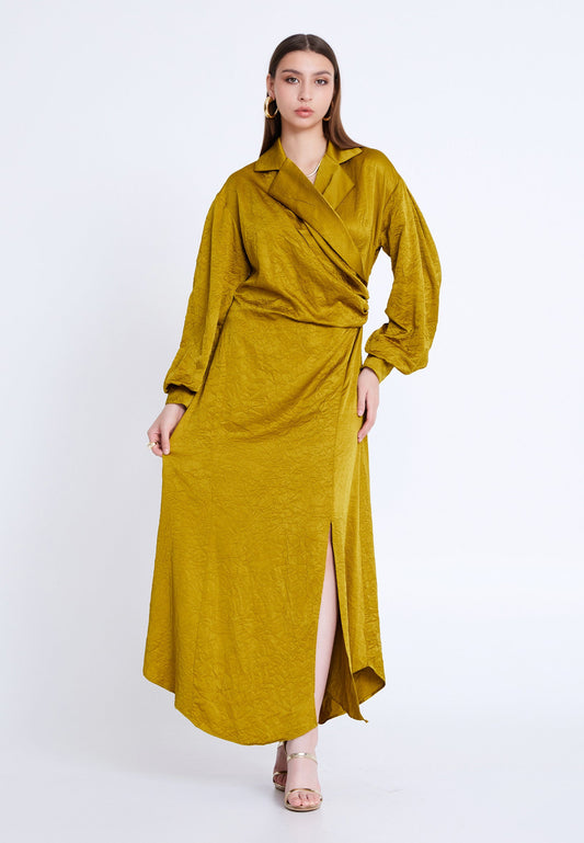 Long Sleeve Maxi Viscose Column Regular Casual Dress Oil Green - Unit Price: 70$