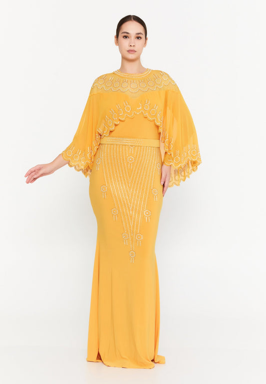 Short Sleeve Maxi Lycra Mermaid Plus Size Evening Dress Yellow - Unit Price: 69$