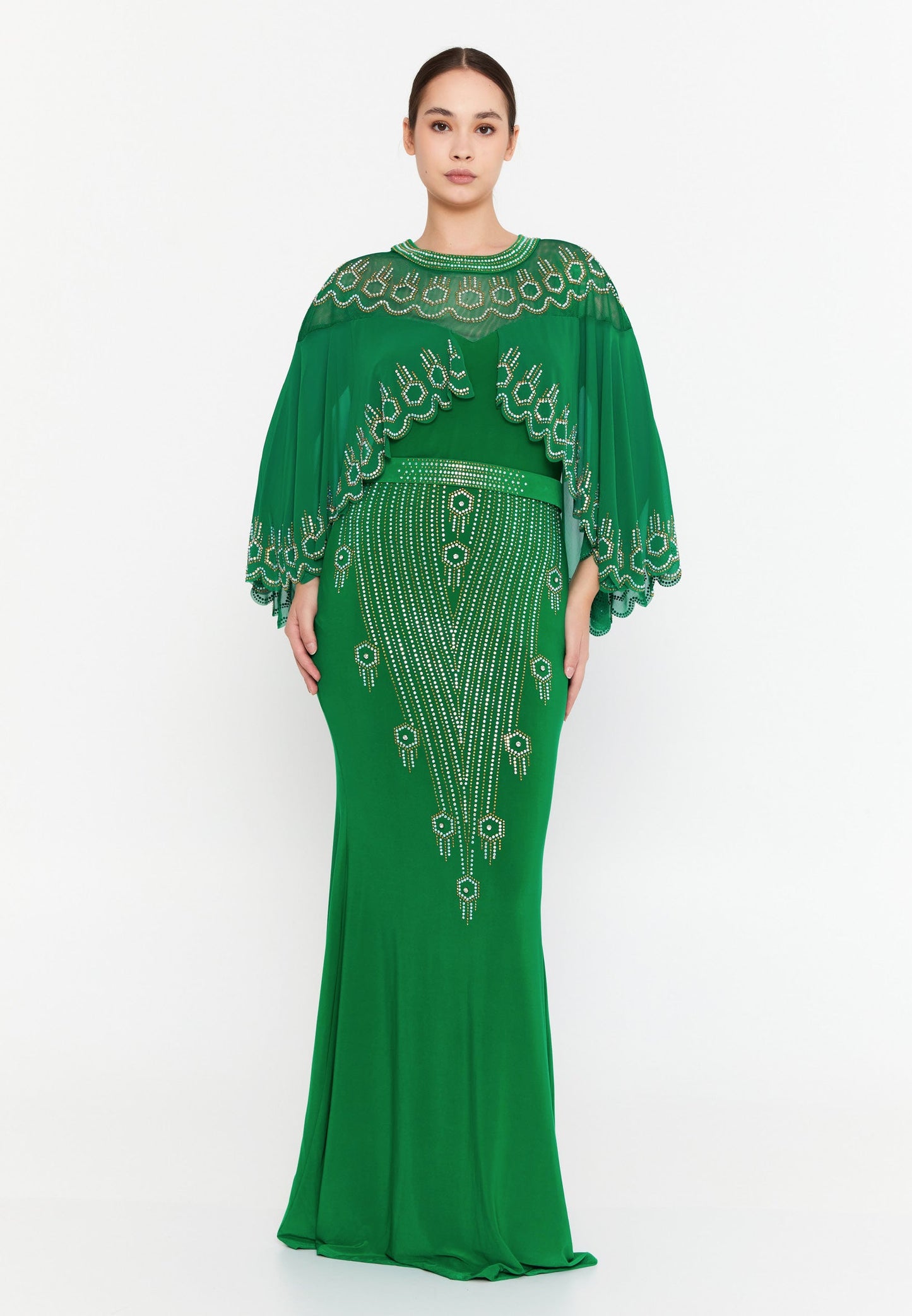 Short Sleeve Maxi Lycra Mermaid Plus Size Evening Dress Green - Unit Price: 69$