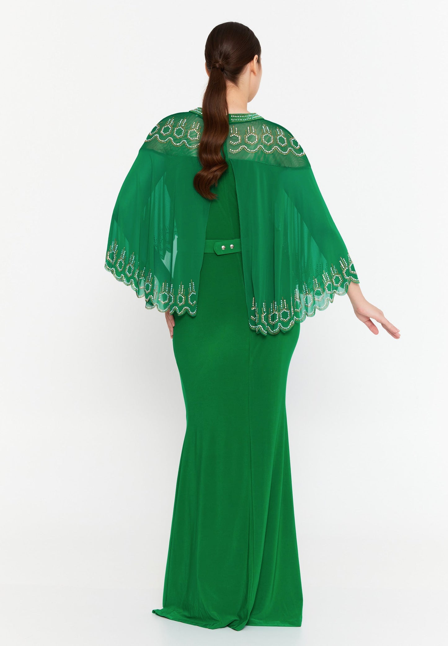 Short Sleeve Maxi Lycra Mermaid Plus Size Evening Dress Green - Unit Price: 69$