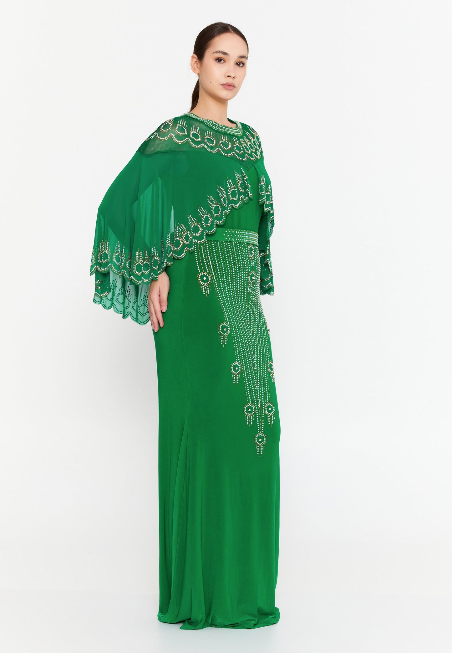 Short Sleeve Maxi Lycra Mermaid Plus Size Evening Dress Green - Unit Price: 69$