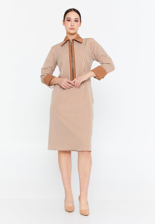 Long Sleeve Midi Viscose Column Plus Size Casual Dress Coffee-White - Unit Price: 38$