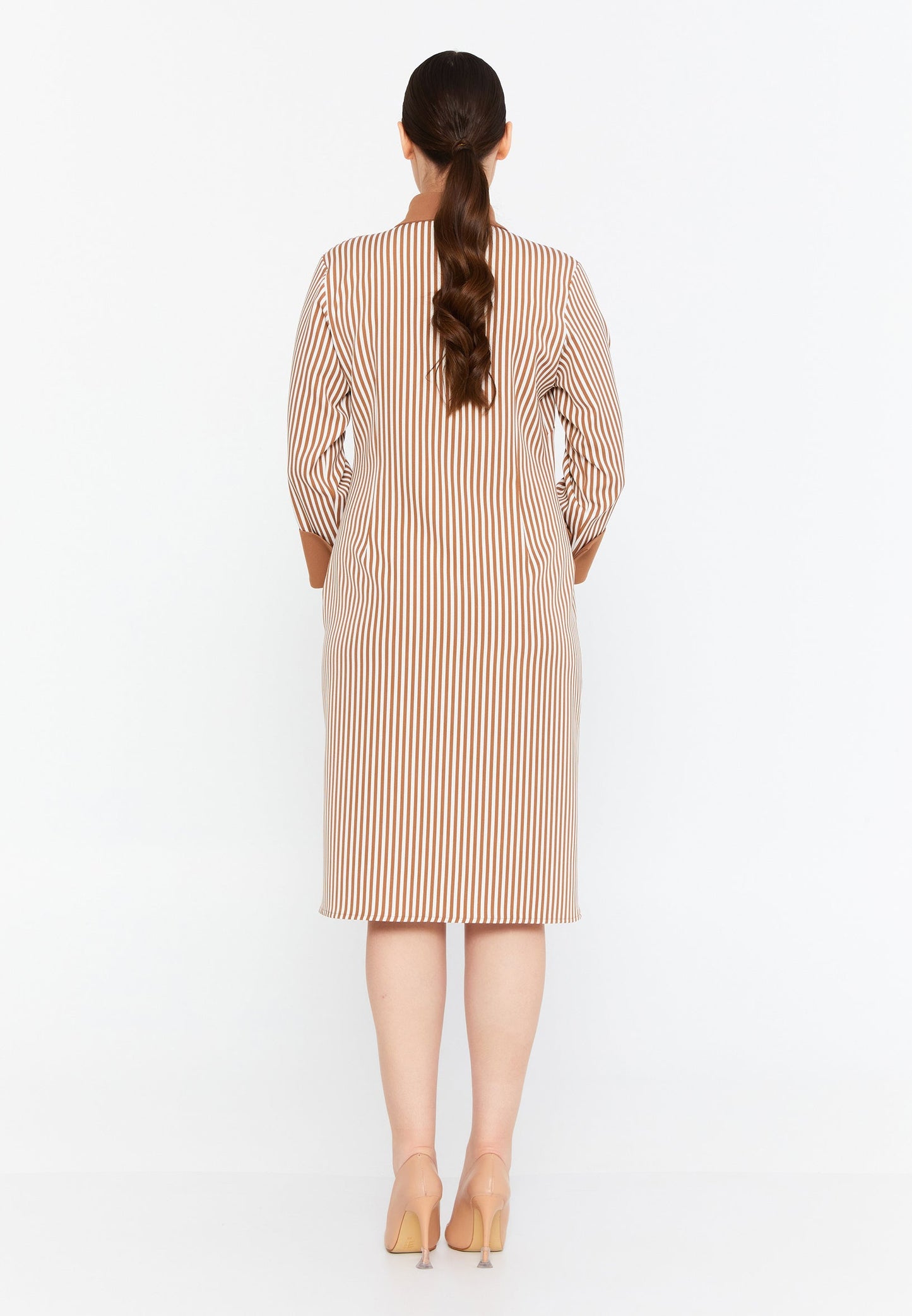 Long Sleeve Midi Viscose Column Plus Size Casual Dress Coffee-White - Unit Price: 38$