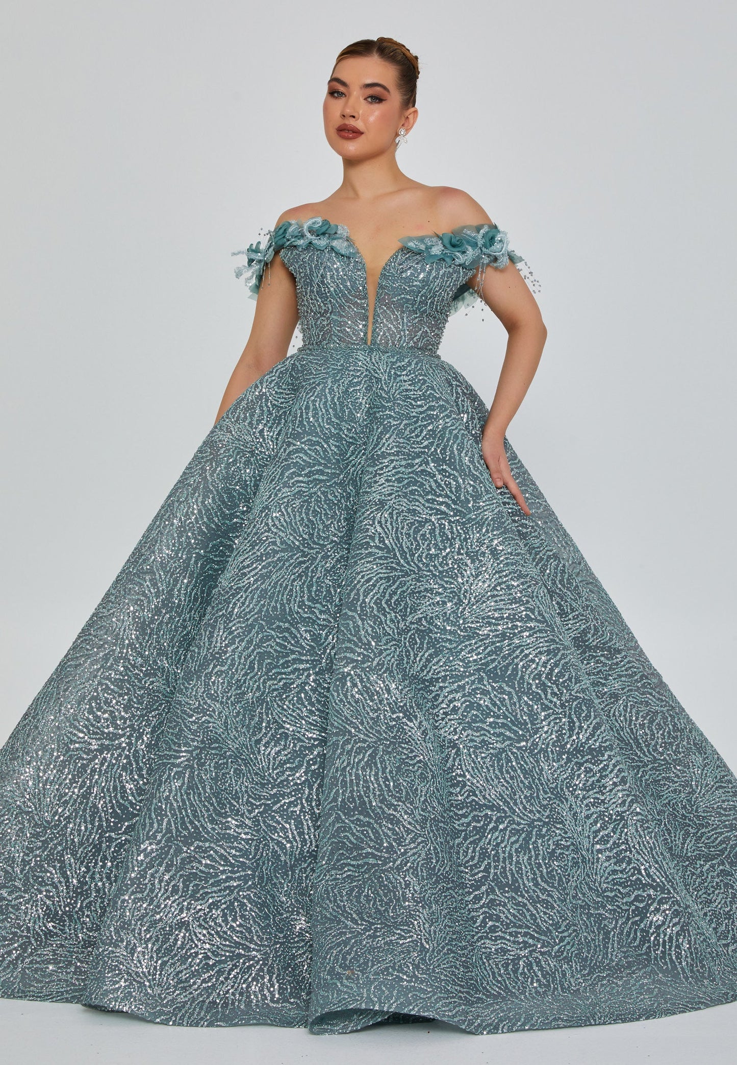 Off Shoulder Maxi Tulle Regular Engagement Dress Mint - Unit Price: 626$