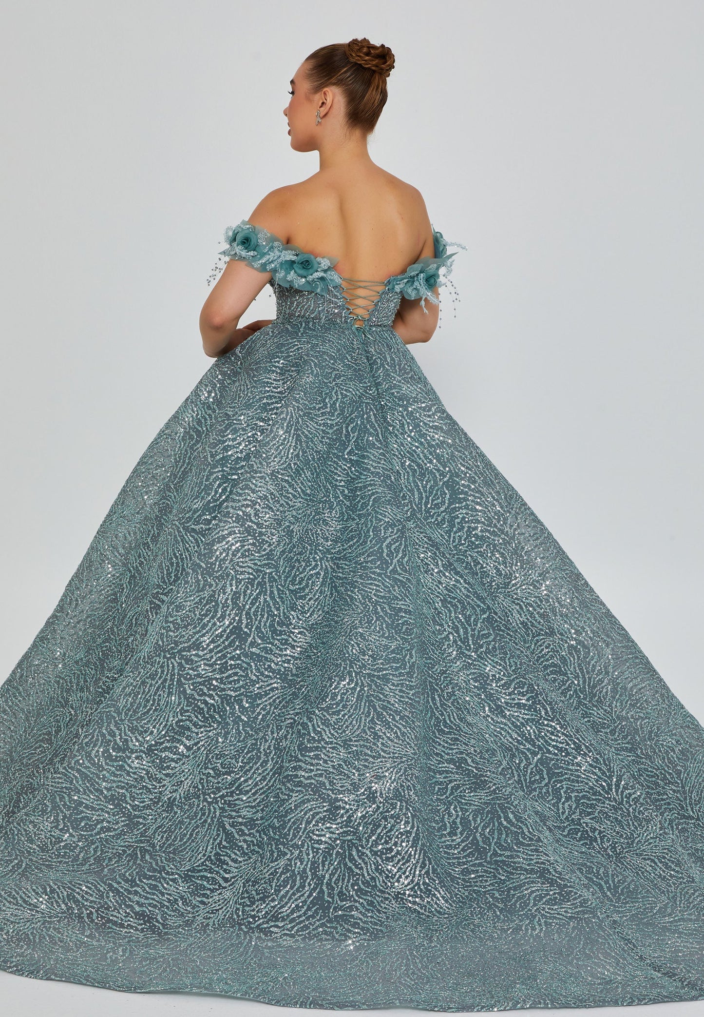 Off Shoulder Maxi Tulle Regular Engagement Dress Mint - Unit Price: 626$