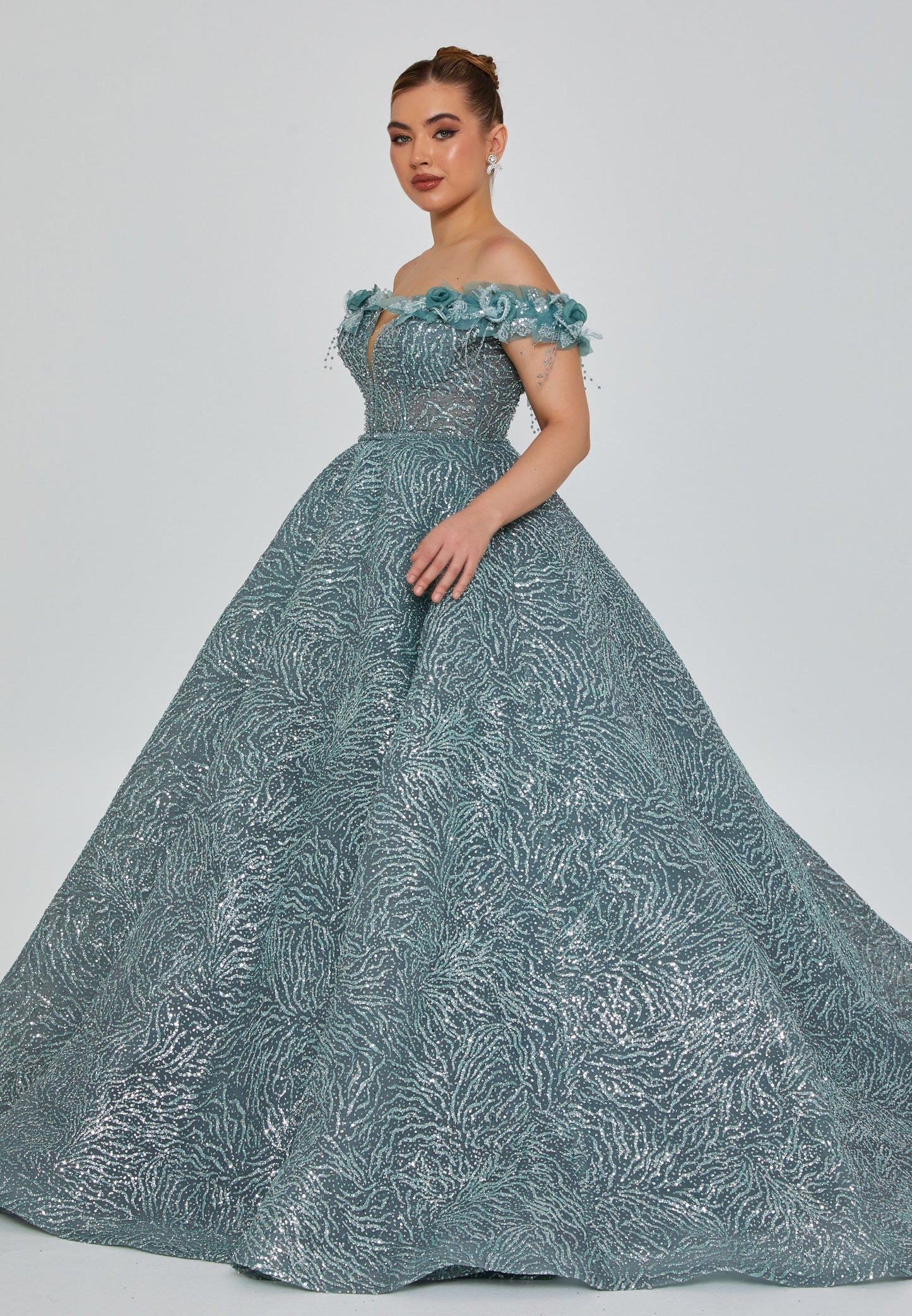 Off Shoulder Maxi Tulle Regular Engagement Dress Mint - Unit Price: 626$