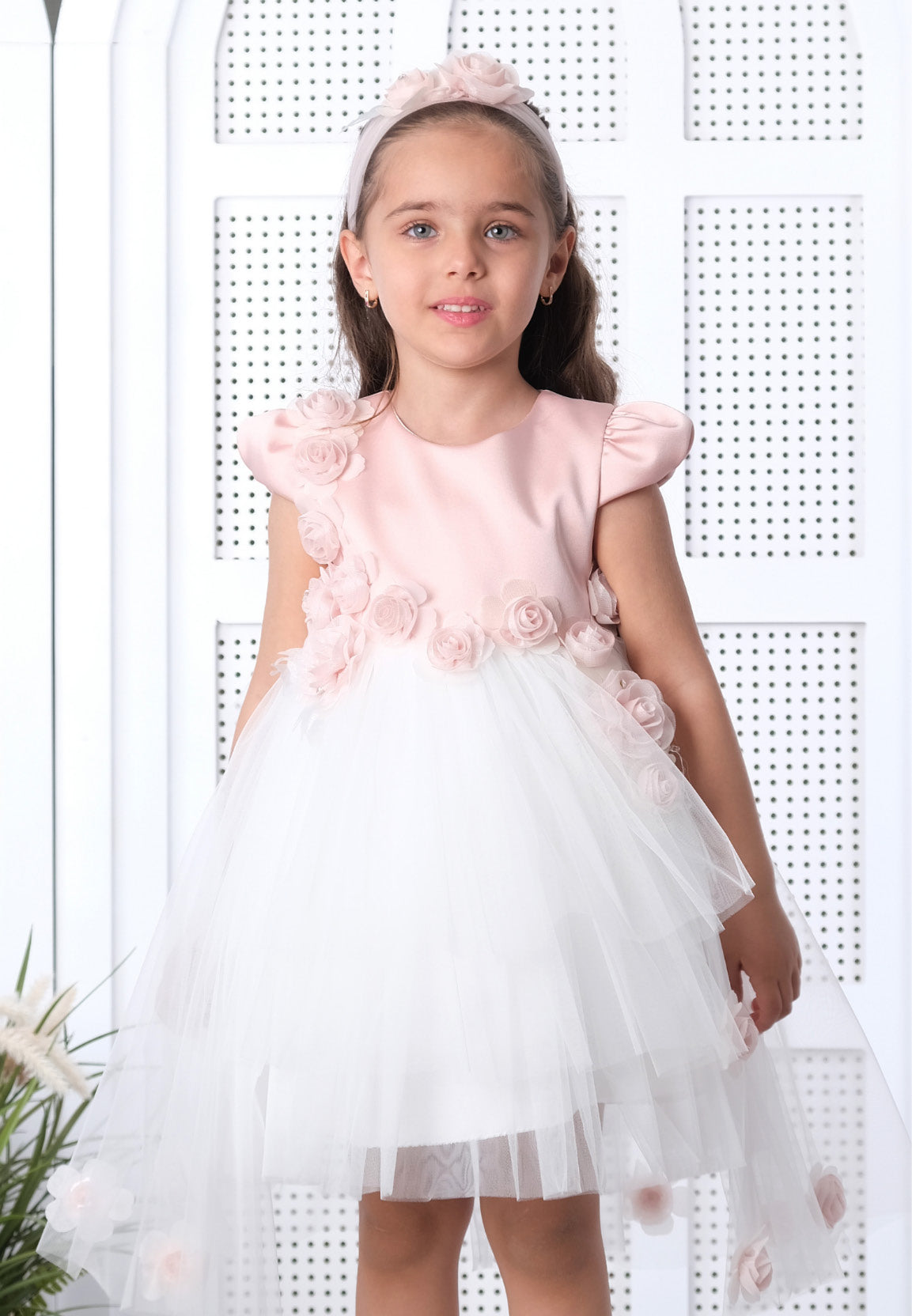 Baby Girl Short Sleeve Tulle Floral A - Line 6 - 36 Months Special Occasion Dress Powder Pink-Ecru - Unit Price: 23$