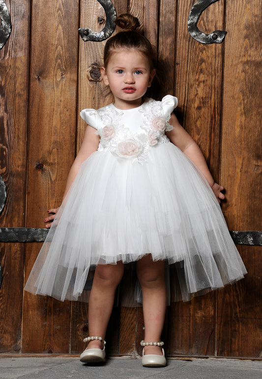 Baby Girl Short Sleeve Tulle Floral A - Line 6 - 36 Months Special Occasion Dress White - Unit Price: 19$