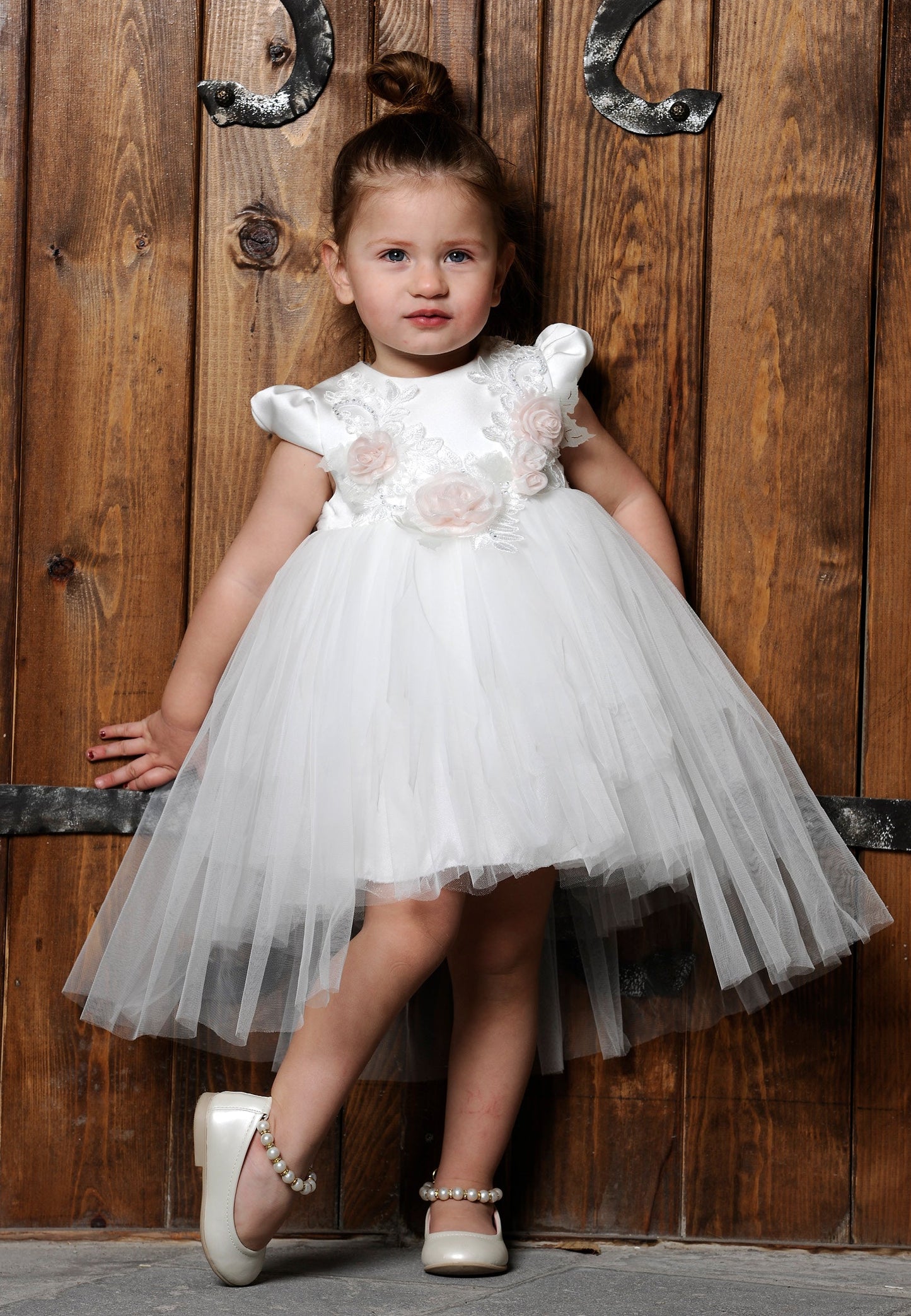 Baby Girl Short Sleeve Tulle Floral A - Line 6 - 36 Months Special Occasion Dress White - Unit Price: 19$