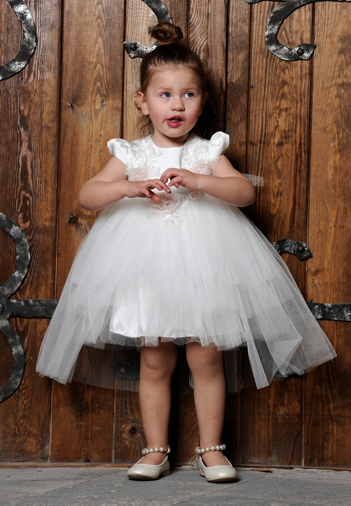 Baby Girl Short Sleeve Tulle Floral A - Line 6 - 36 Months Special Occasion Dress White - Unit Price: 19$