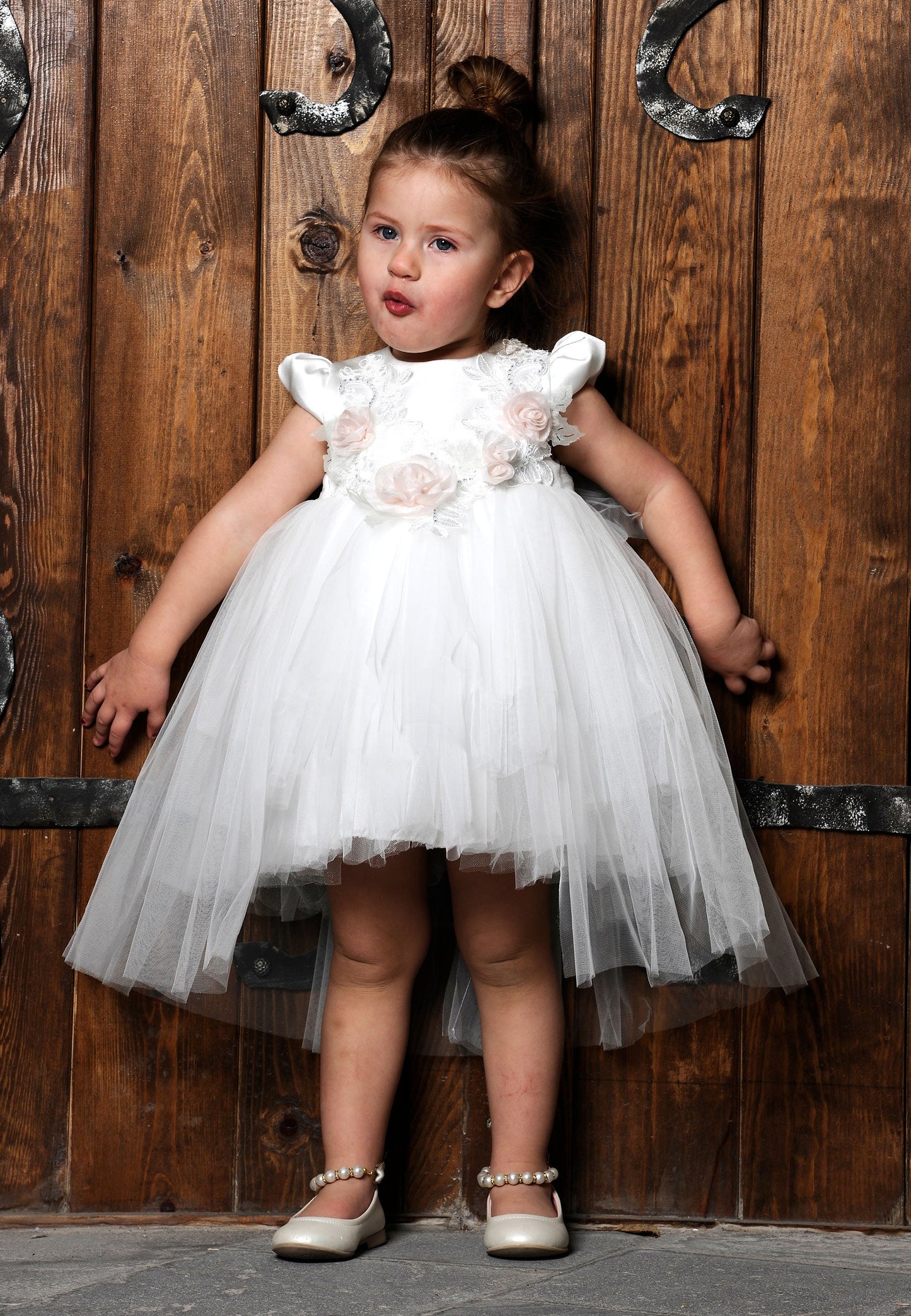 Baby Girl Short Sleeve Tulle Floral A - Line 6 - 36 Months Special Occasion Dress White - Unit Price: 19$