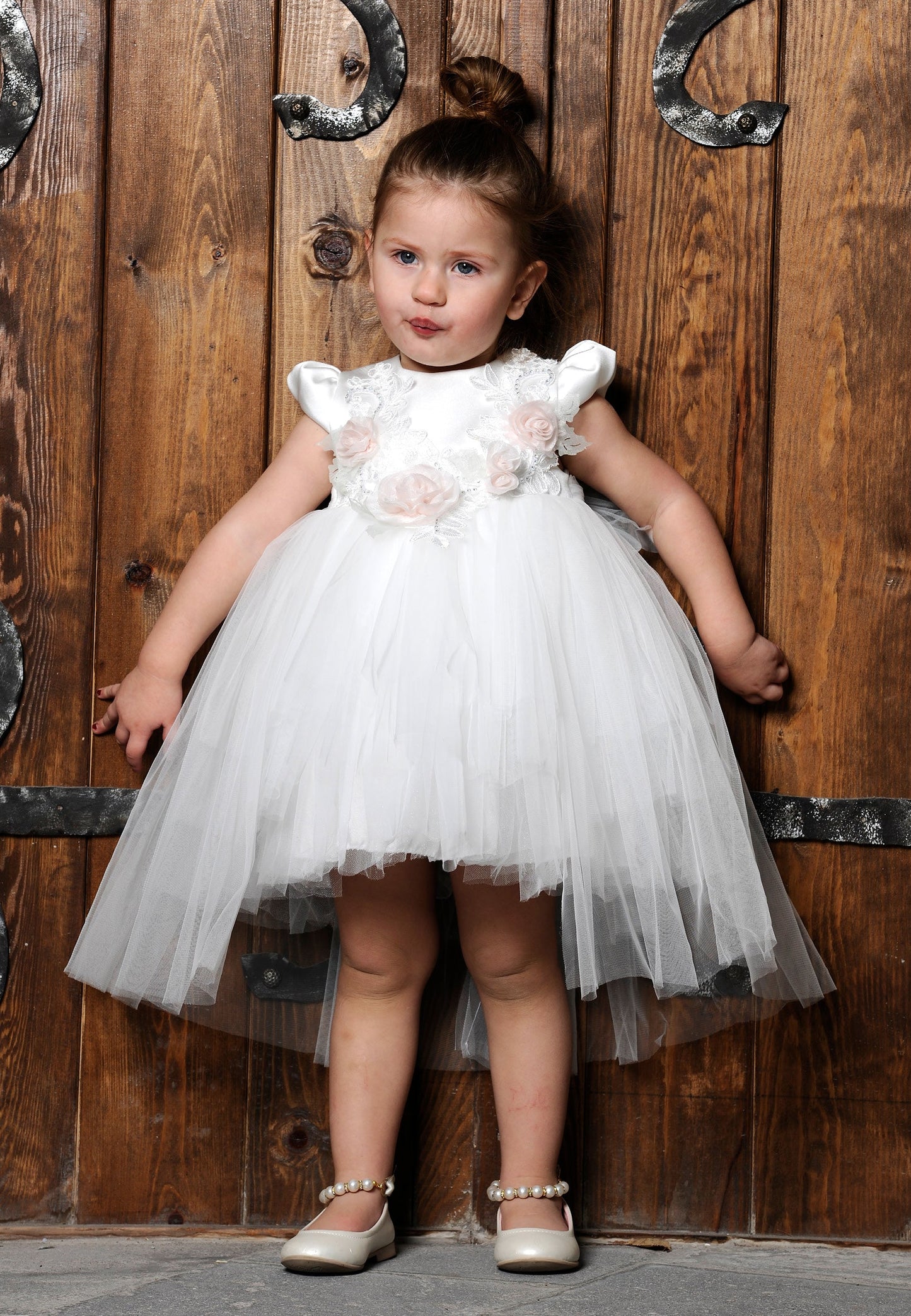 Baby Girl Short Sleeve Tulle Floral A - Line 6 - 36 Months Special Occasion Dress White - Unit Price: 19$