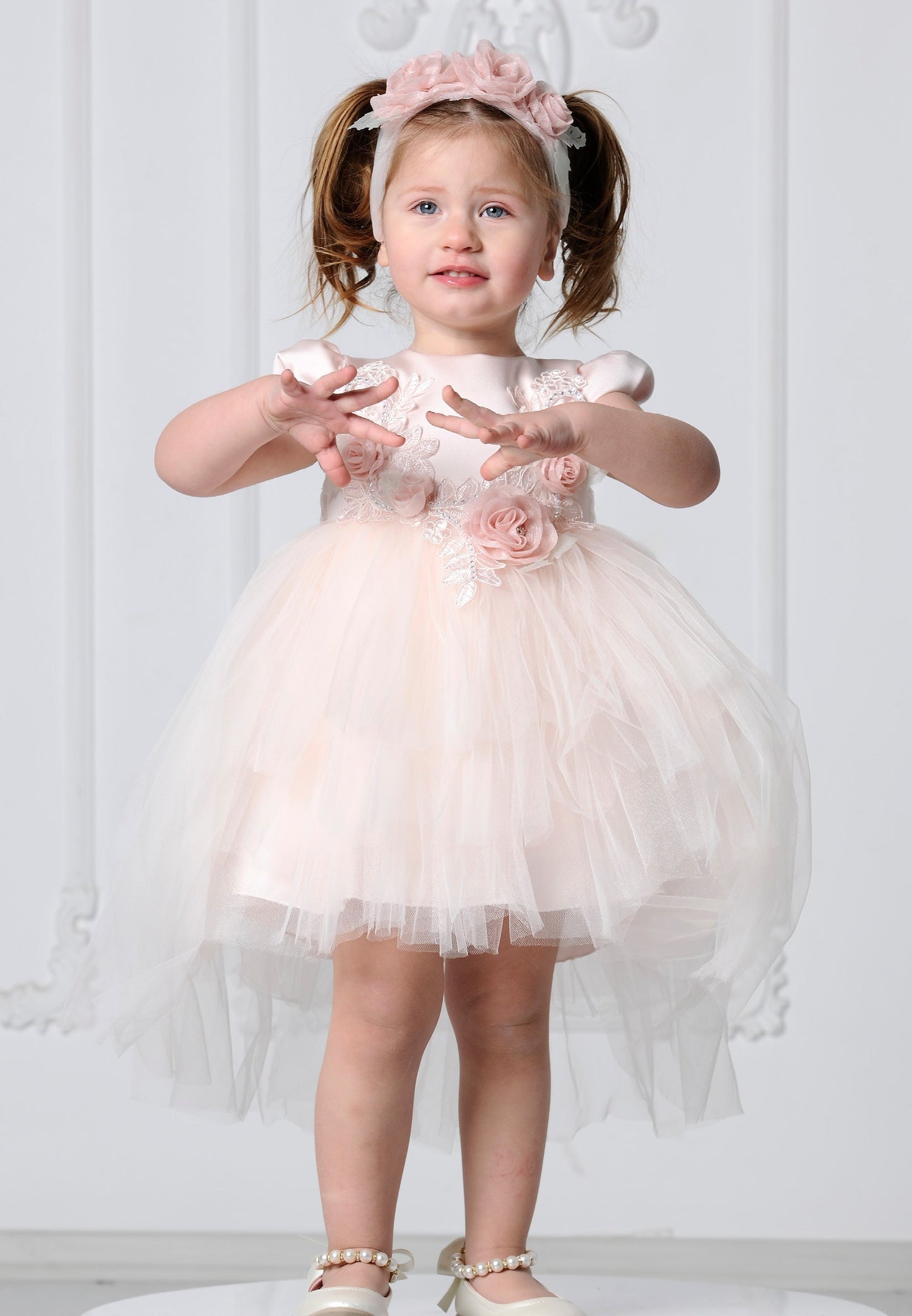 Baby Girl Short Sleeve Tulle Floral A - Line 6 - 36 Months Special Occasion Dress Salmon - Unit Price: 19$