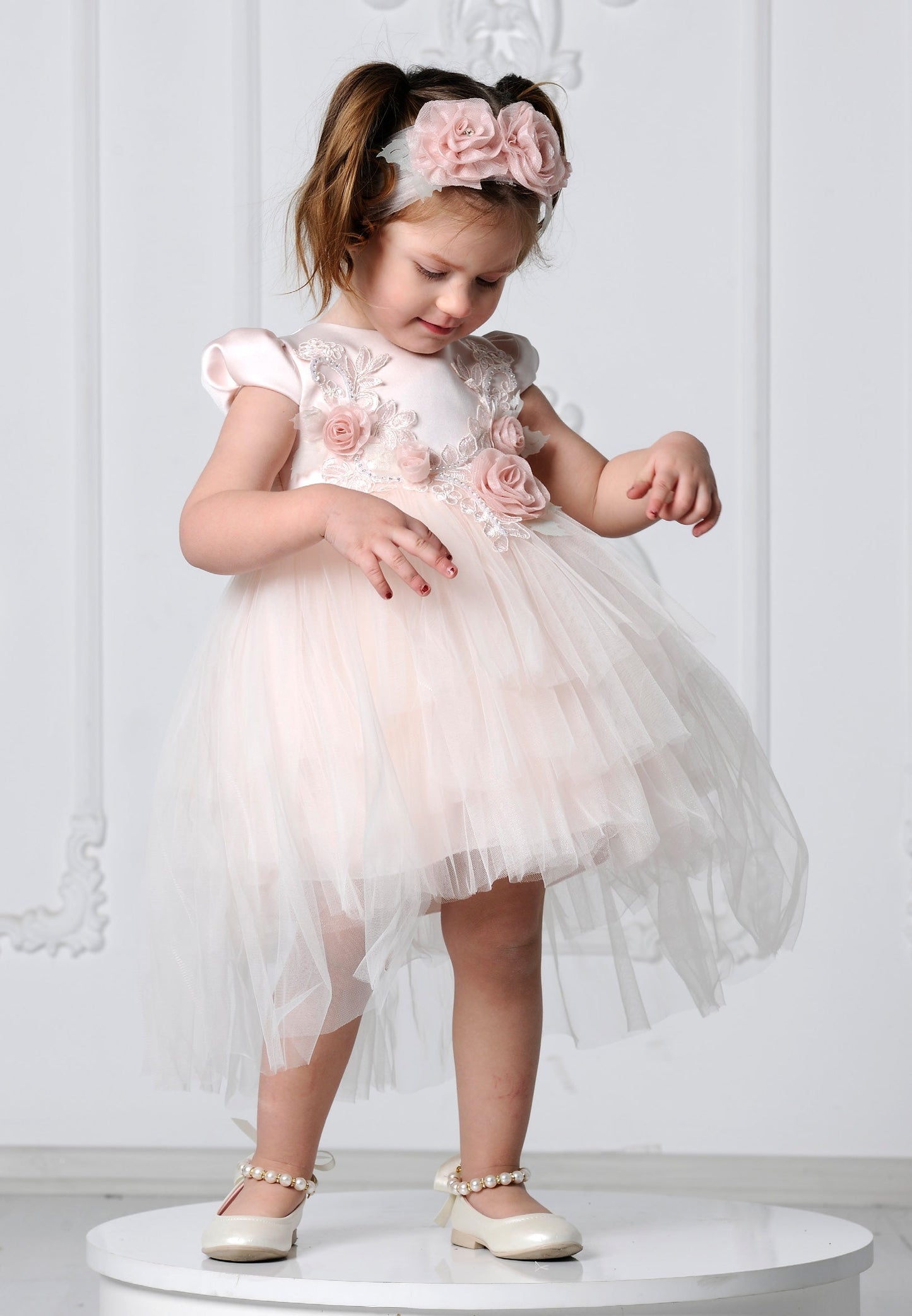 Baby Girl Short Sleeve Tulle Floral A - Line 6 - 36 Months Special Occasion Dress Salmon - Unit Price: 19$