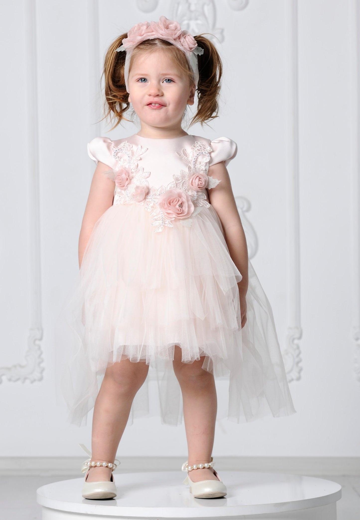 Baby Girl Short Sleeve Tulle Floral A - Line 6 - 36 Months Special Occasion Dress Salmon - Unit Price: 19$