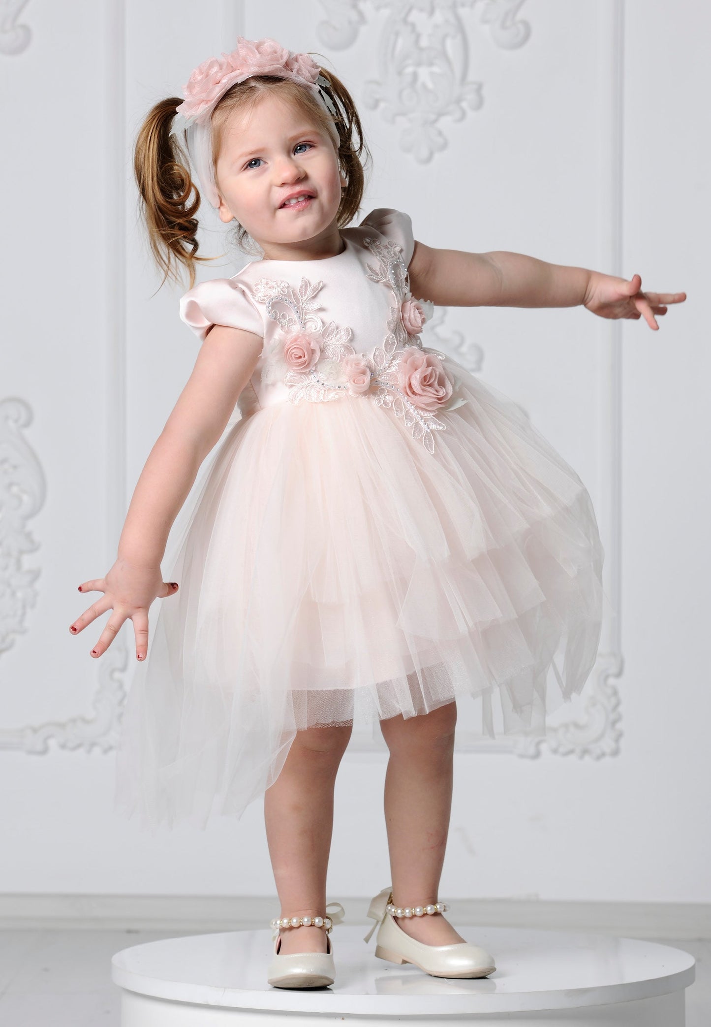 Baby Girl Short Sleeve Tulle Floral A - Line 6 - 36 Months Special Occasion Dress Salmon - Unit Price: 19$