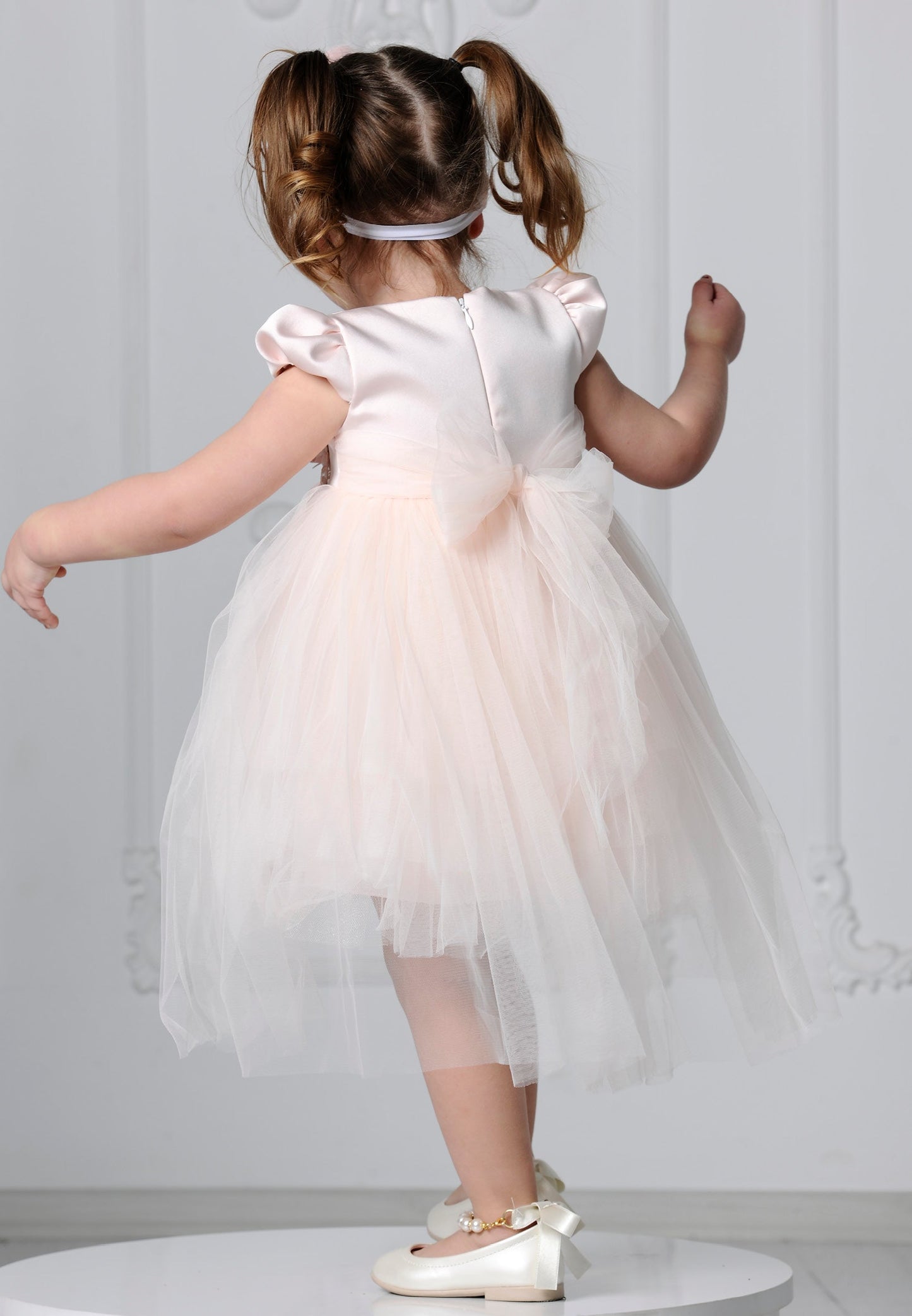 Baby Girl Short Sleeve Tulle Floral A - Line 6 - 36 Months Special Occasion Dress Salmon - Unit Price: 19$