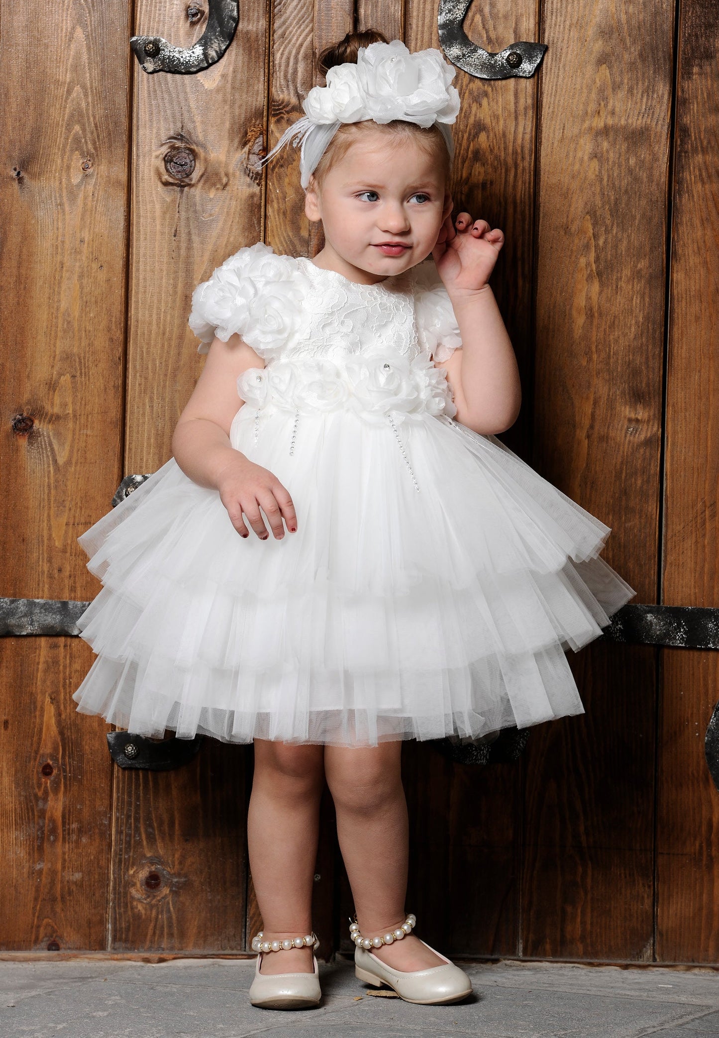 Baby Girl Short Sleeve Tulle Lacy A - Line 6 - 36 Months Special Occasion Dress White - Unit Price: 23$