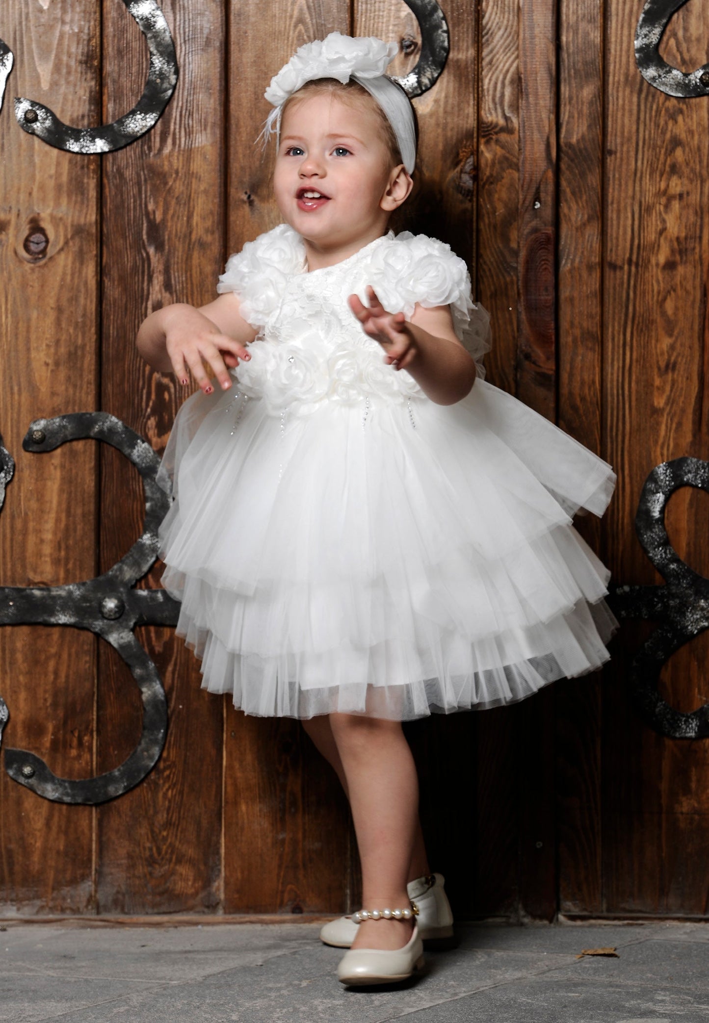 Baby Girl Short Sleeve Tulle Lacy A - Line 6 - 36 Months Special Occasion Dress White - Unit Price: 23$