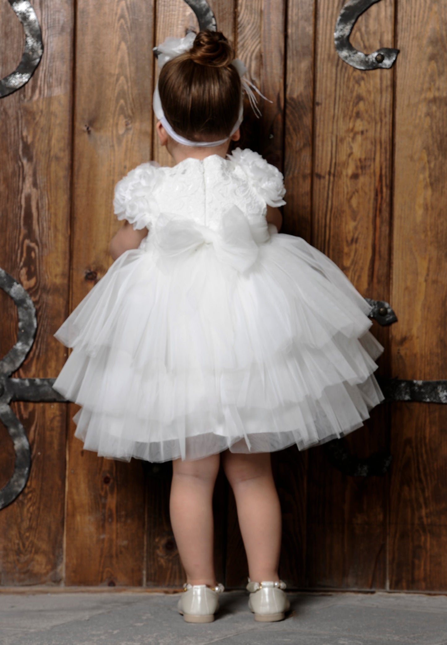 Baby Girl Short Sleeve Tulle Lacy A - Line 6 - 36 Months Special Occasion Dress White - Unit Price: 23$