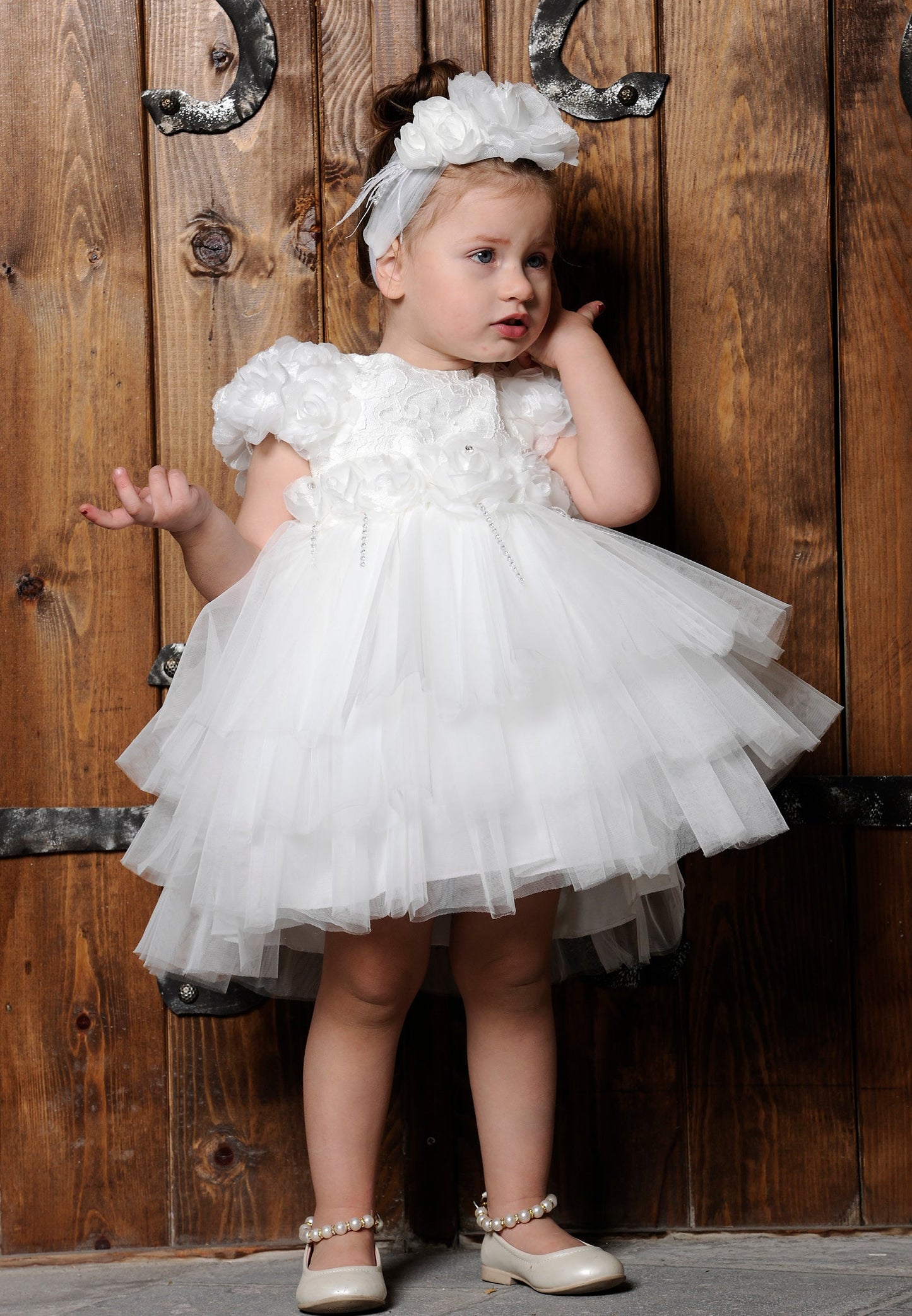 Baby Girl Short Sleeve Tulle Lacy A - Line 6 - 36 Months Special Occasion Dress White - Unit Price: 23$