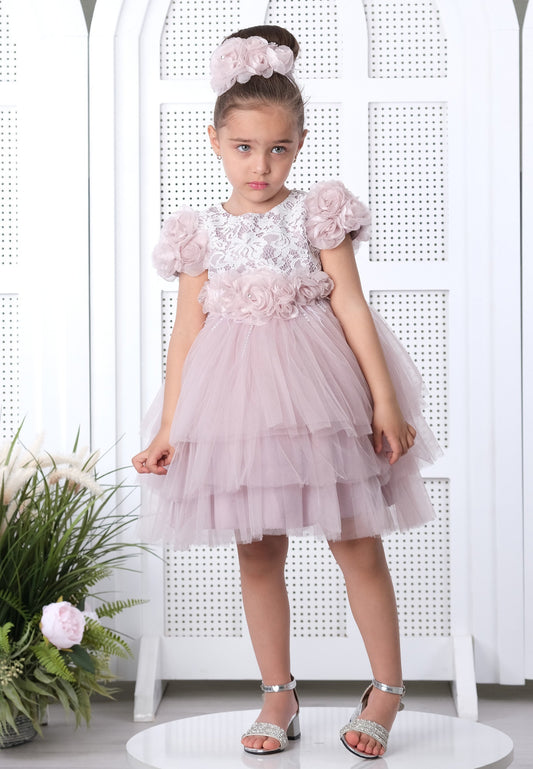 Baby Girl Short Sleeve Tulle Lacy A - Line 6 - 36 Months Special Occasion Dress Lilac - Unit Price: 23$