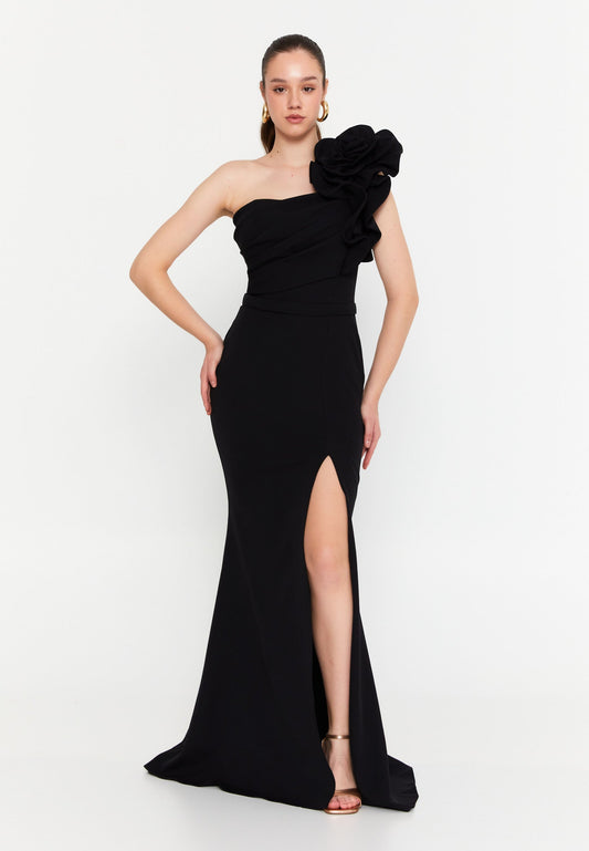 One Shoulder Maxi Viscose Mermaid Regular Wedding Guest Dress Black - Unit Price: 110$