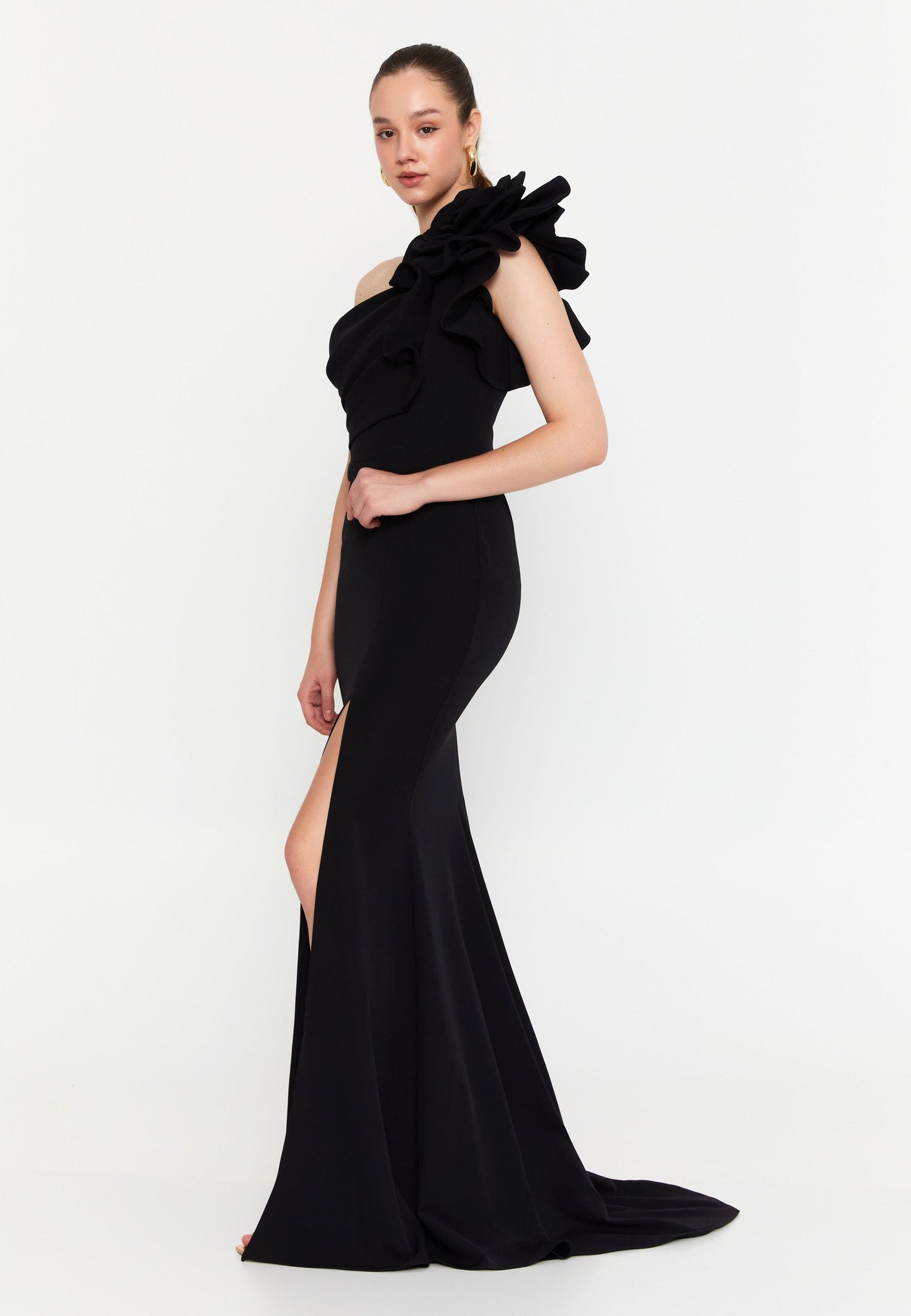 One Shoulder Maxi Viscose Mermaid Regular Wedding Guest Dress Black - Unit Price: 110$