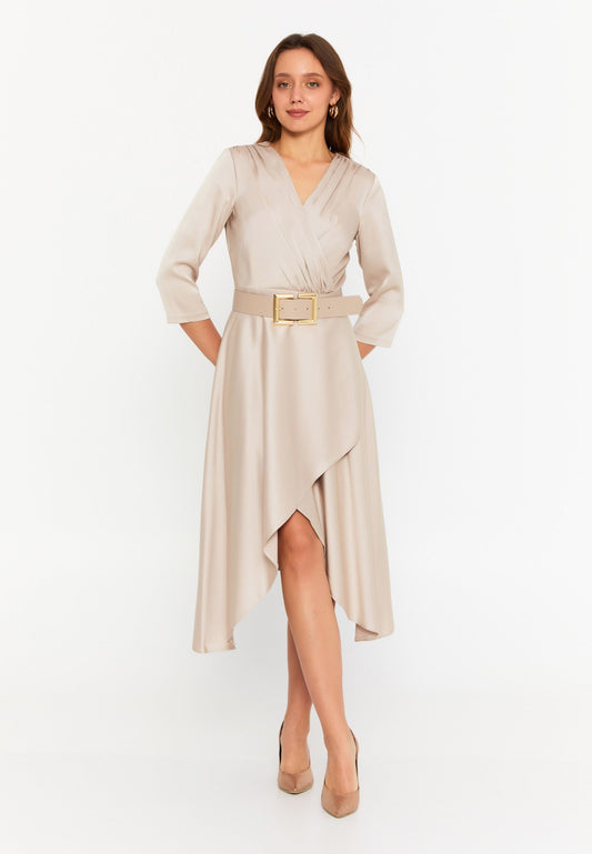 Mid-Length Midi Viscose Column Regular Casual Dress Beige - Unit Price: 49$