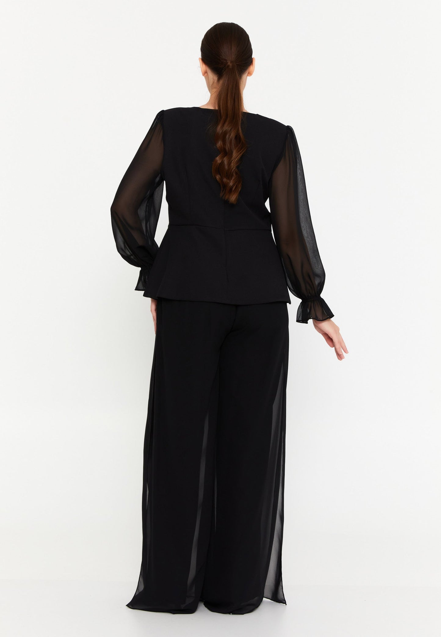 Long Sleeve Viscose Solid Color Plus Size Two-Piece Outfit Black - Unit Price: 60$