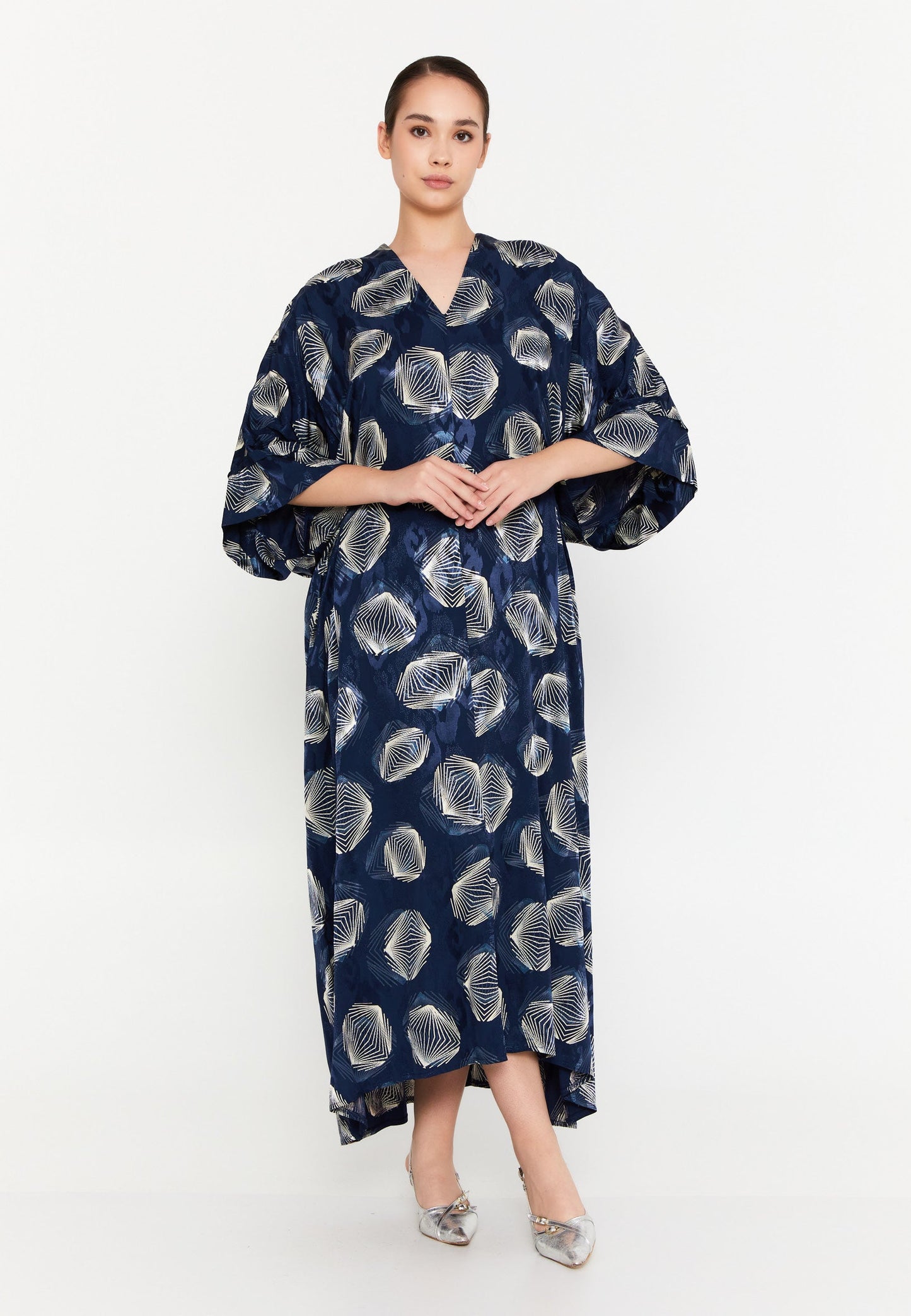 Mid-Length Midi Satin Column Plus Size Casual Dress Navy - Unit Price: 31$