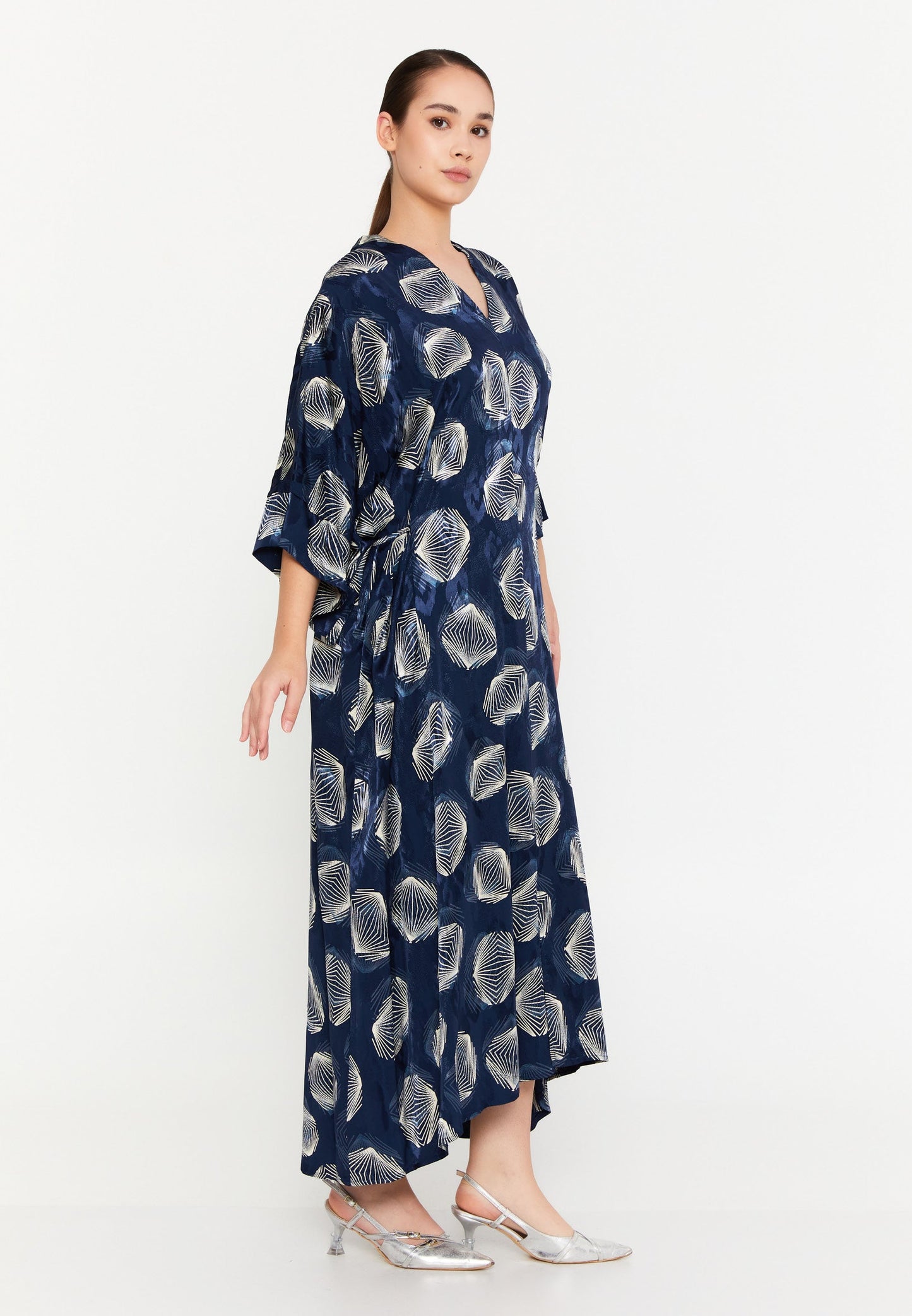 Mid-Length Midi Satin Column Plus Size Casual Dress Navy - Unit Price: 31$