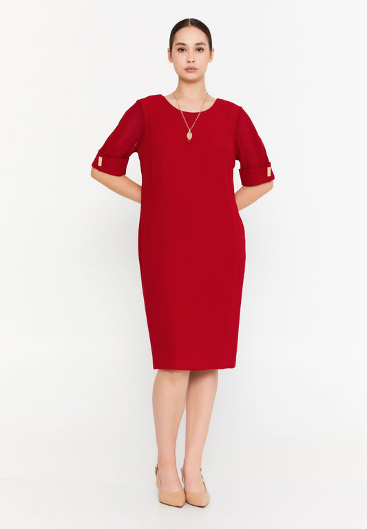 Mid-Length Midi Viscose Column Plus Size Casual Dress Red - Unit Price: 48$