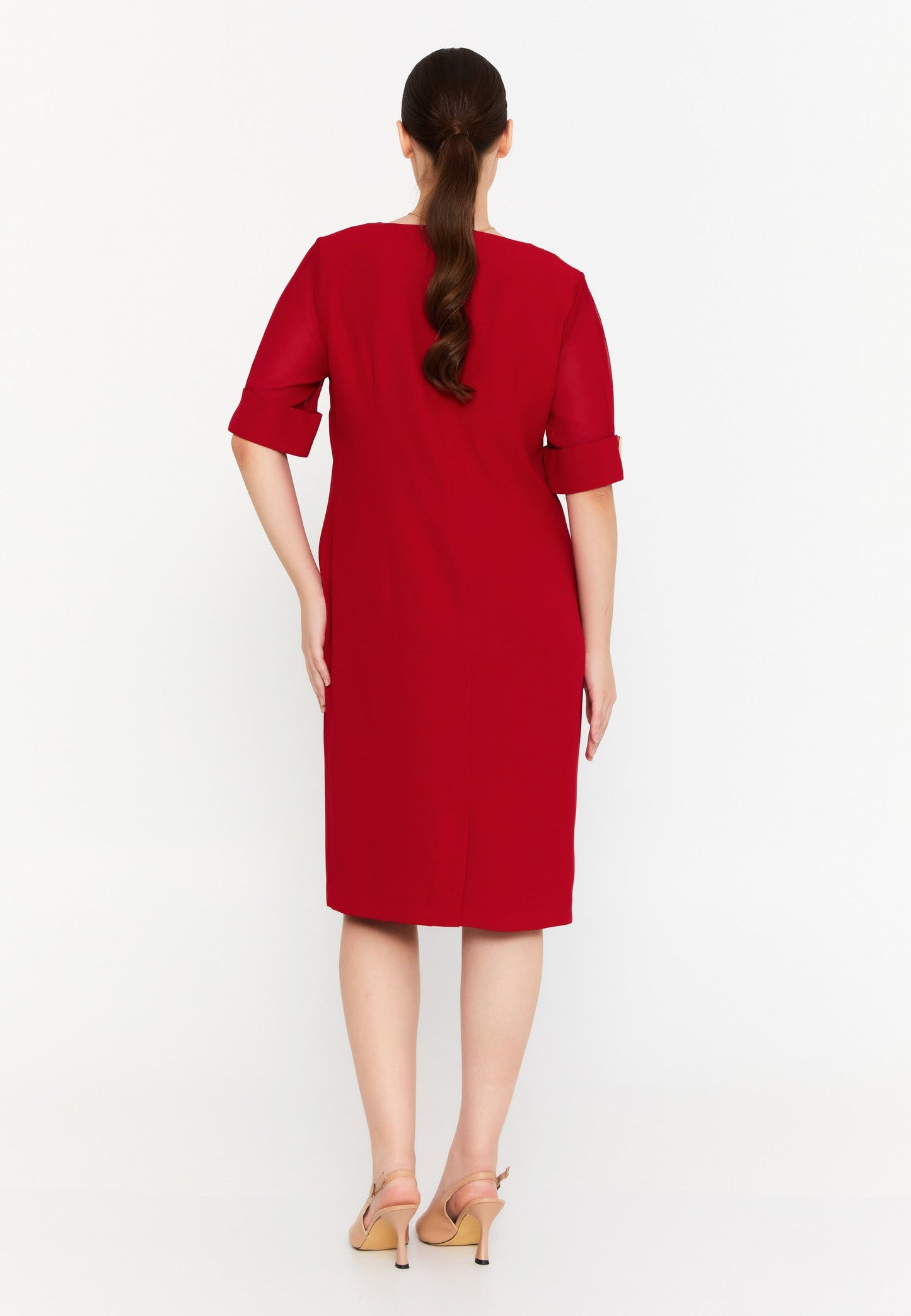 Mid-Length Midi Viscose Column Plus Size Casual Dress Red - Unit Price: 48$