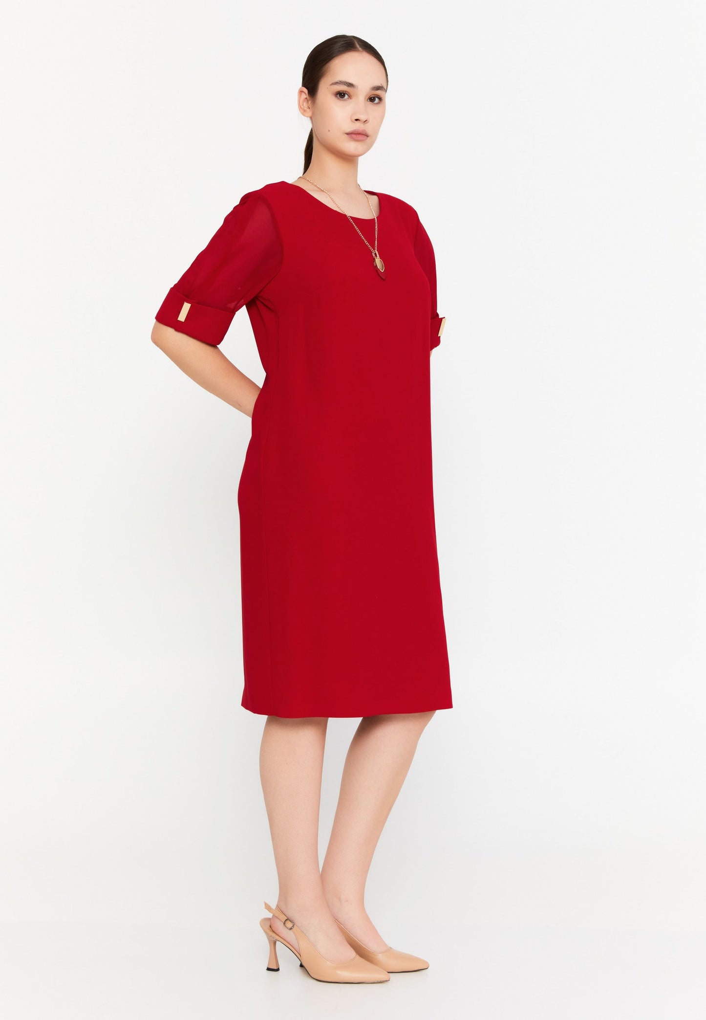 Mid-Length Midi Viscose Column Plus Size Casual Dress Red - Unit Price: 48$