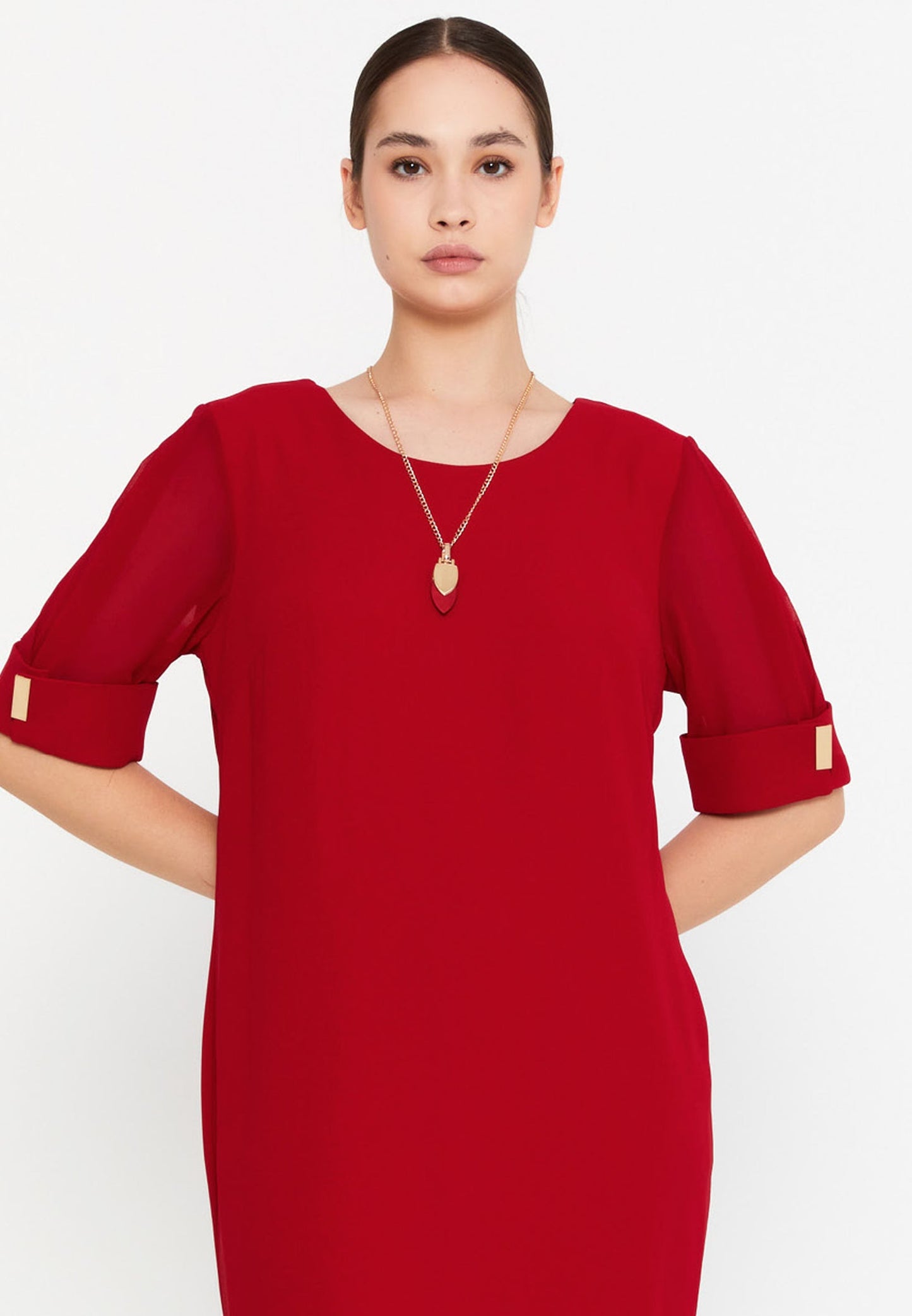 Mid-Length Midi Viscose Column Plus Size Casual Dress Red - Unit Price: 48$