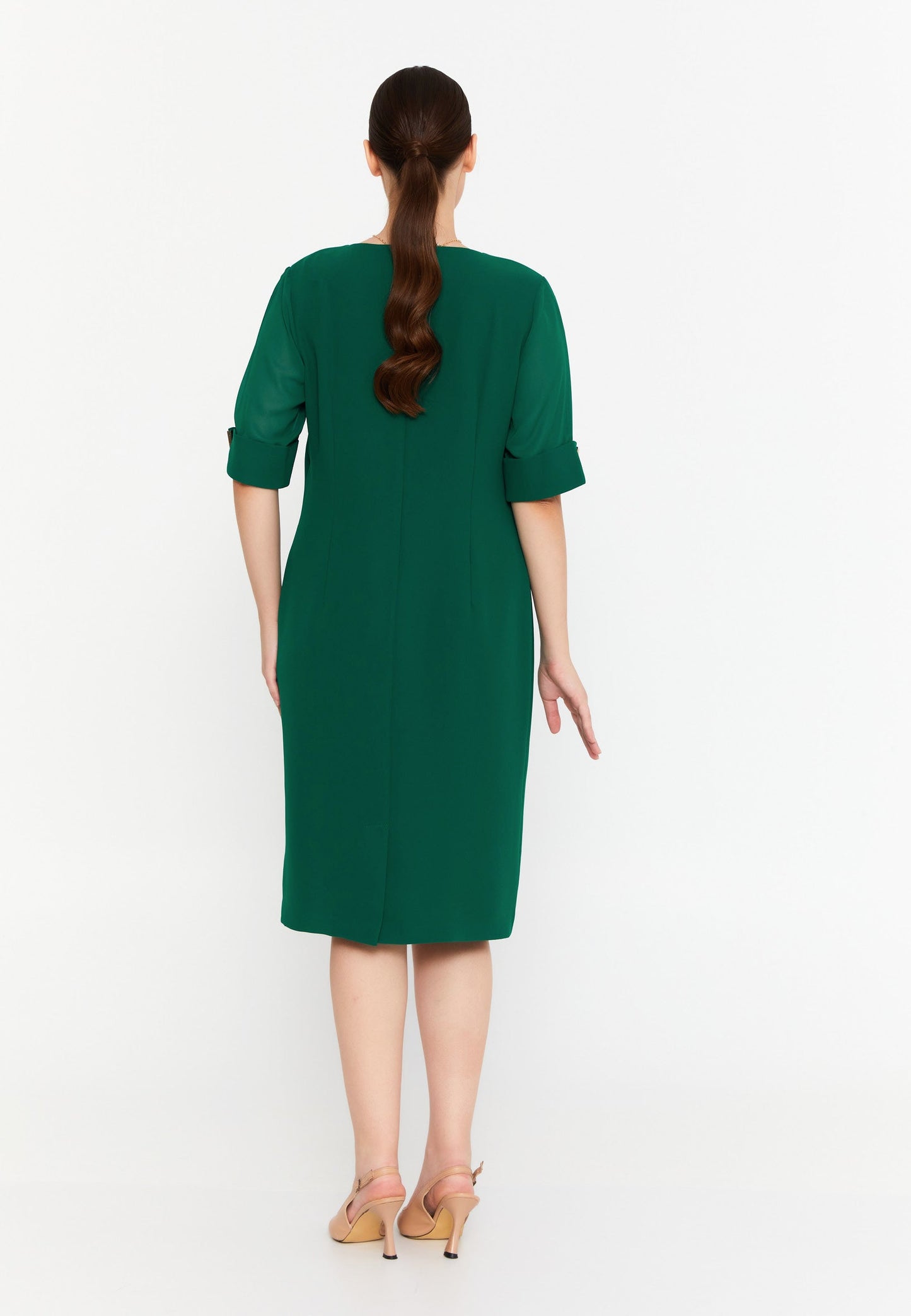 Mid-Length Midi Viscose Column Plus Size Casual Dress Dark Green - Unit Price: 48$