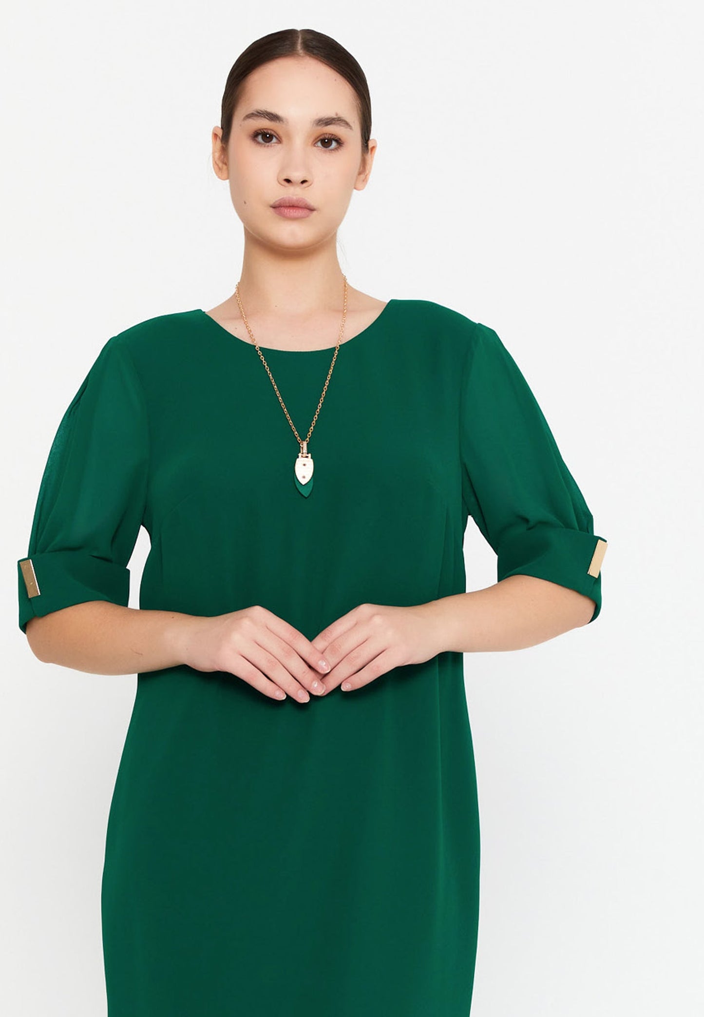 Mid-Length Midi Viscose Column Plus Size Casual Dress Dark Green - Unit Price: 48$