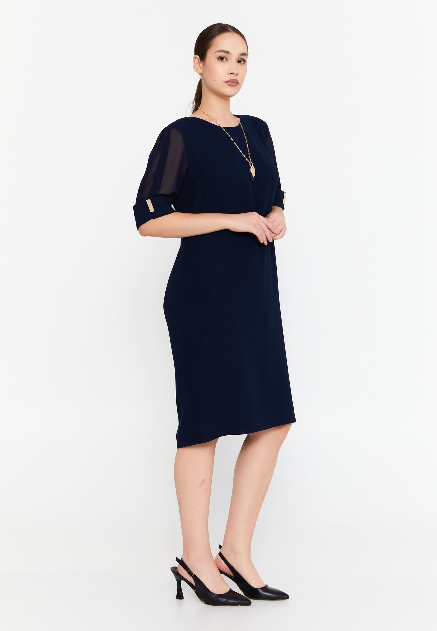 Mid-Length Midi Viscose Column Plus Size Casual Dress Navy - Unit Price: 48$